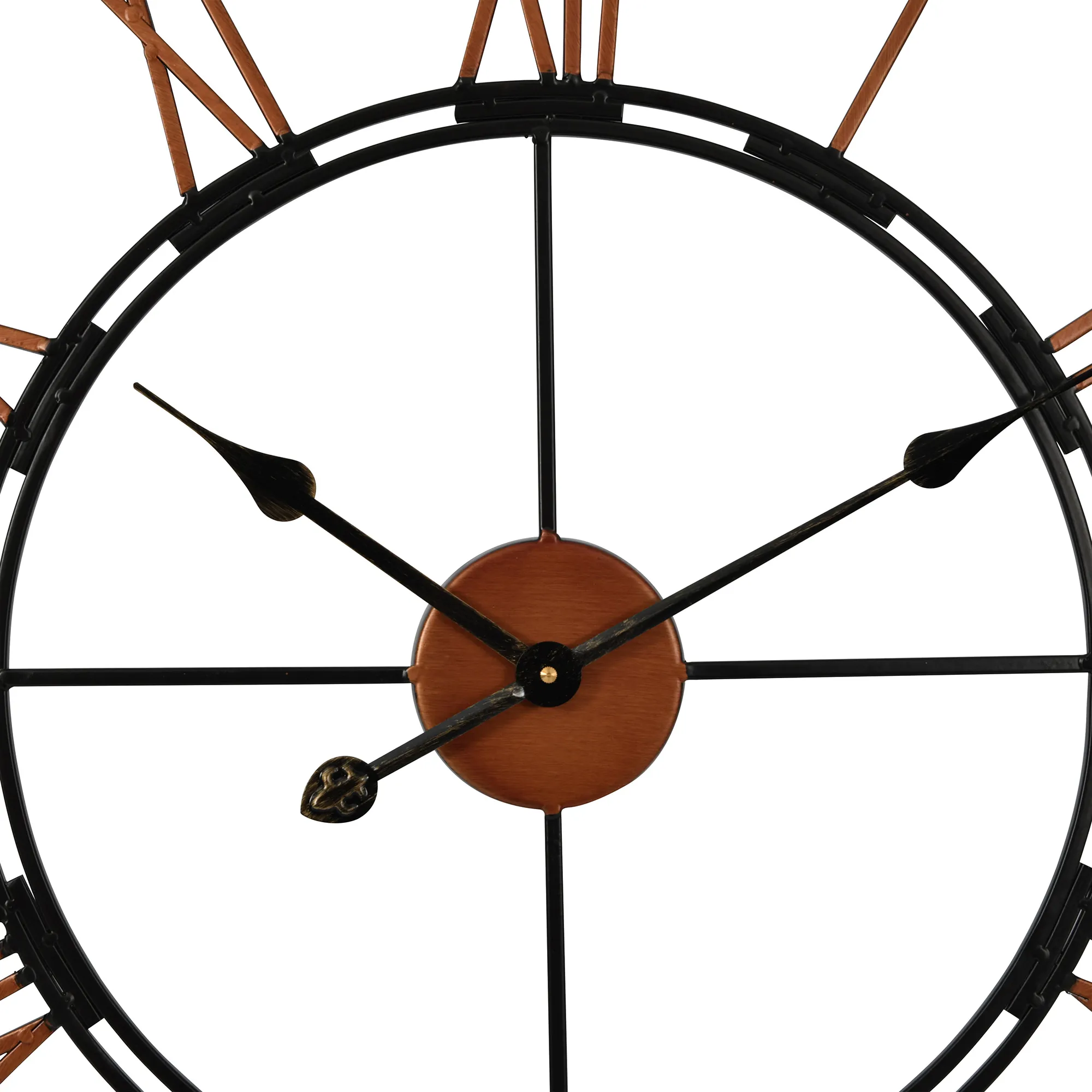 Large Round Skeletal Wall Clock - Black, Metal