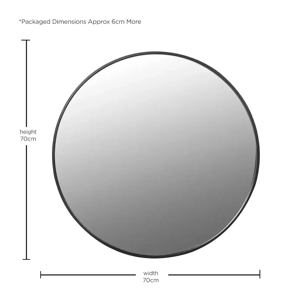 Large Round Wall Mirror - Black, Wood