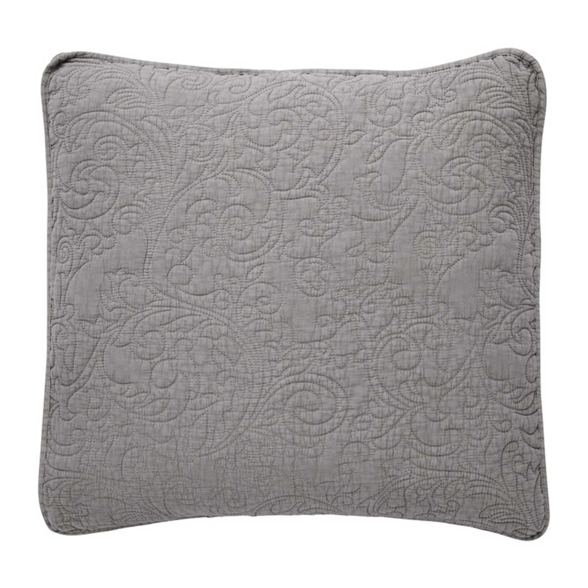 Large Square Embroidered Cushion - Grey, Linen image