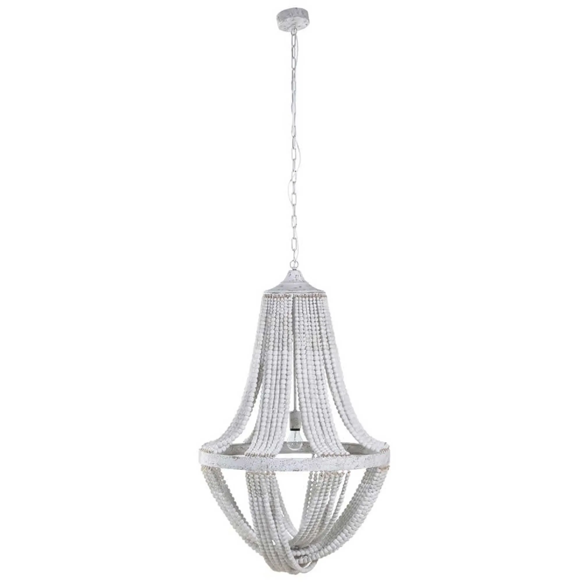 Large Wooden Bead Chandelier - White, Maple Wood