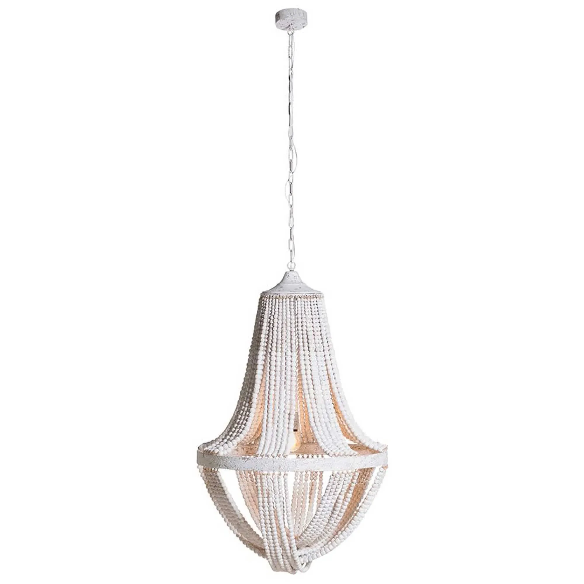 Large Wooden Bead Chandelier - White, Maple Wood