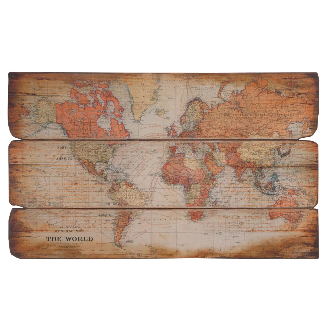 Large World Map Plaque - Brown, Wood