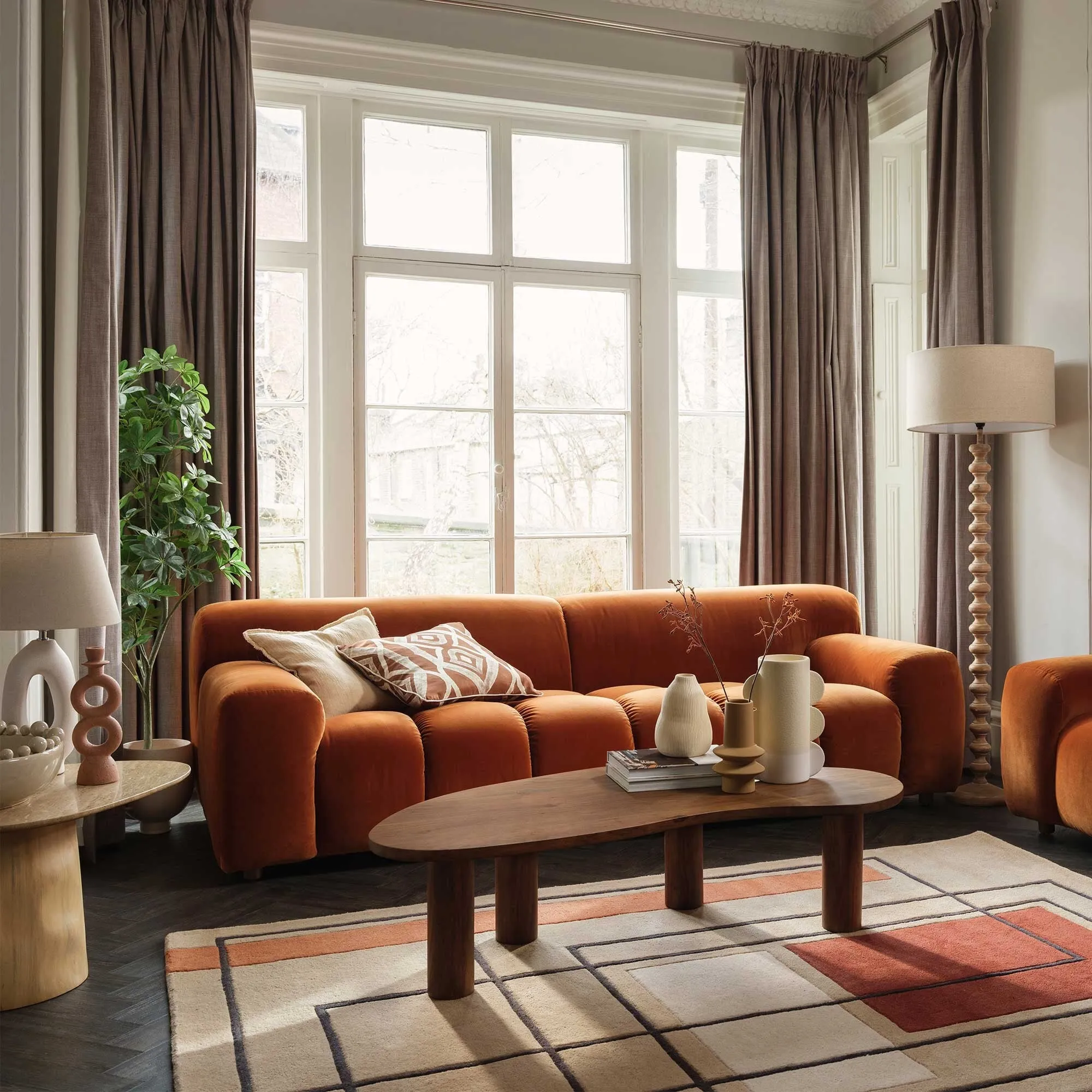 Lavinia 3-Seater Sofa - Orange, Fabric