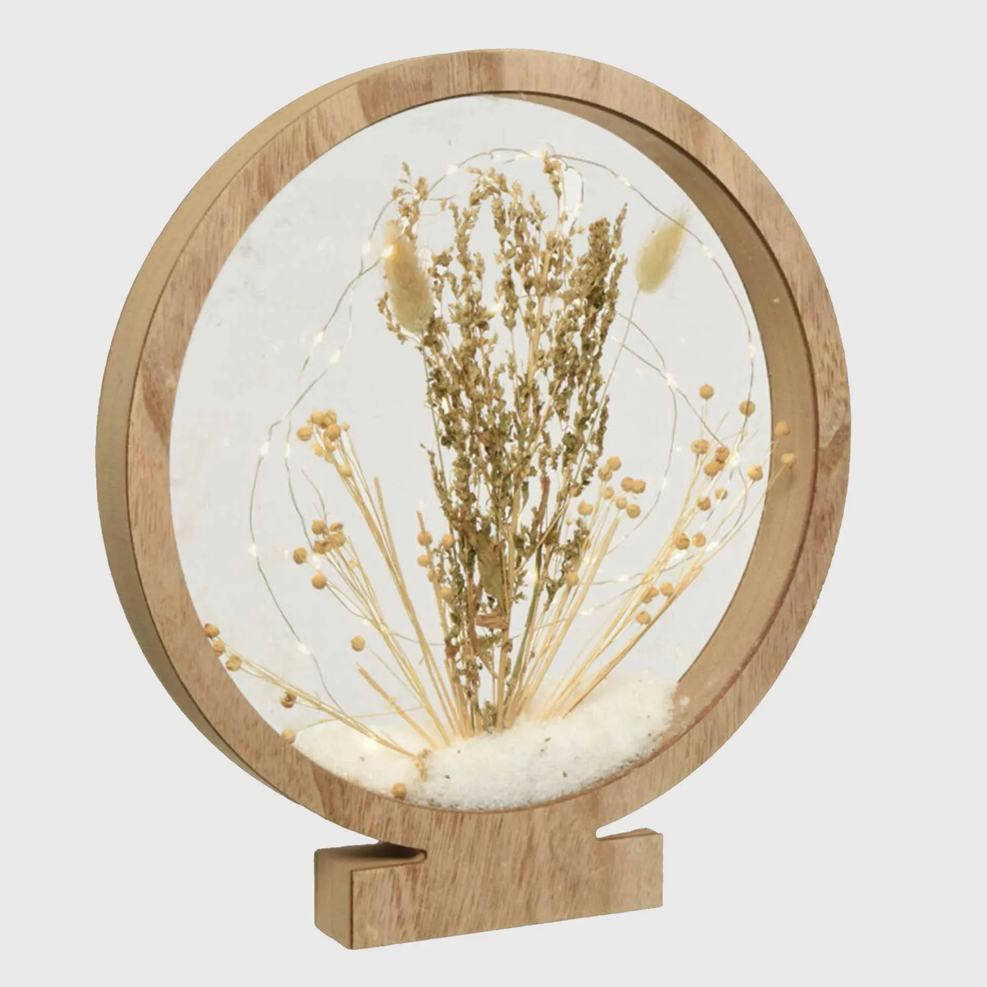 LED Framed Dried Flower Decoration - Neutral Wood image