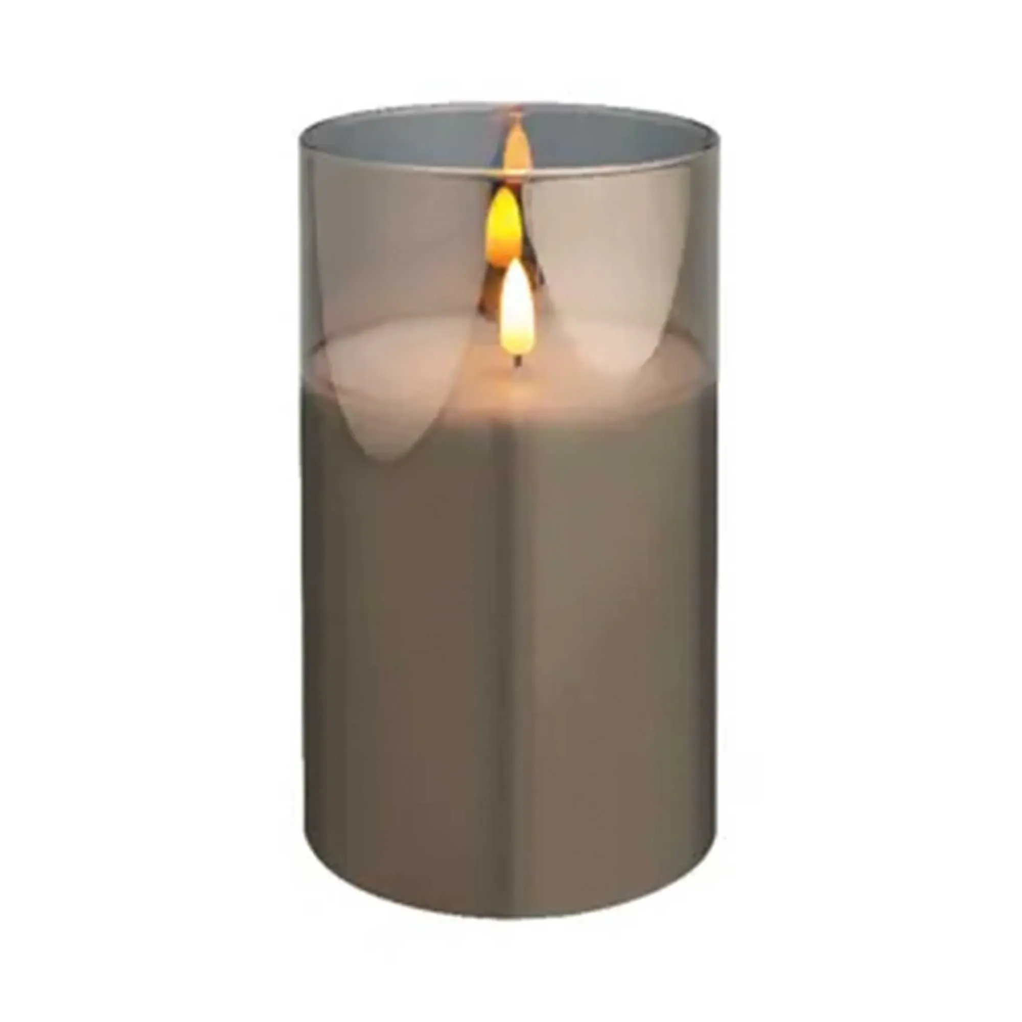 LED Large Smoked Candle - Grey, Glass