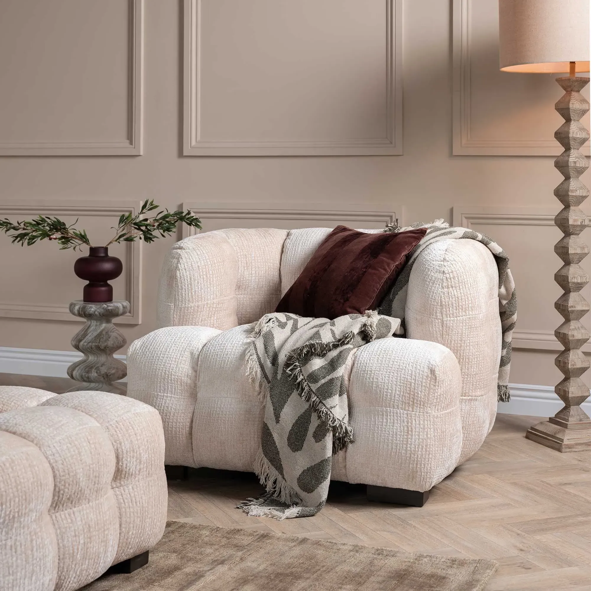 Lenor Occasional Armchair - White, Boucle