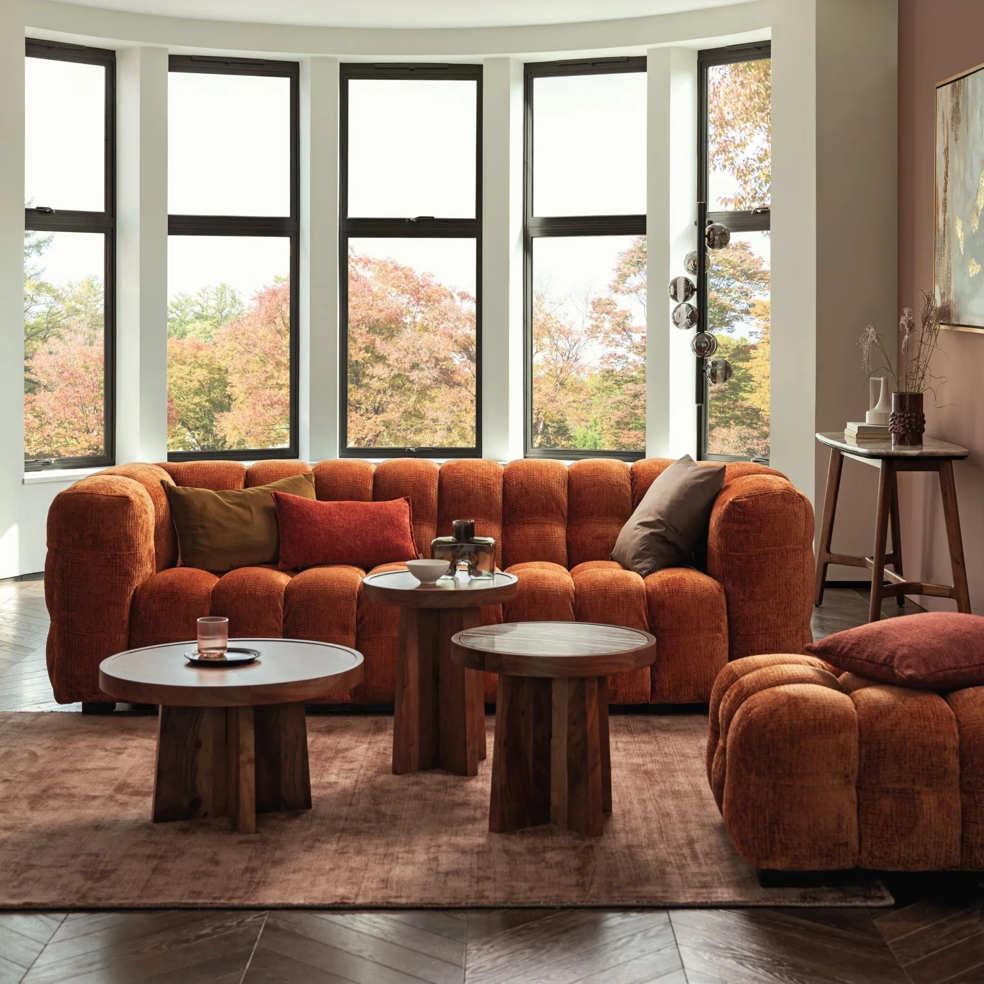 Lenor Textured Fabric Sofa - Orange