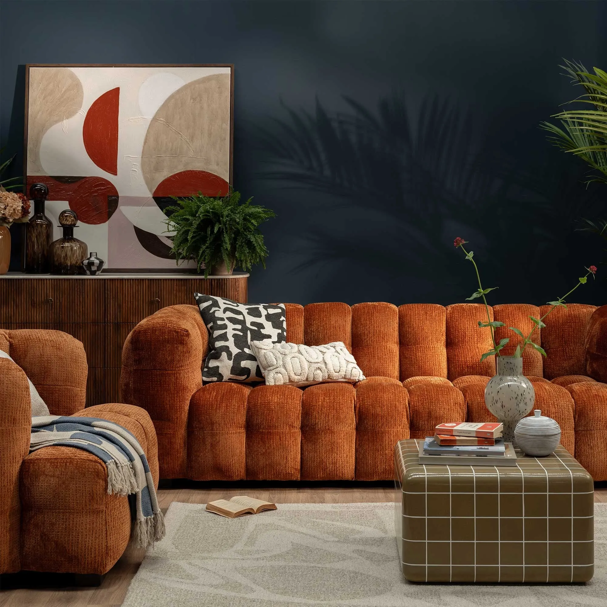 Lenor Textured Fabric Sofa - Orange