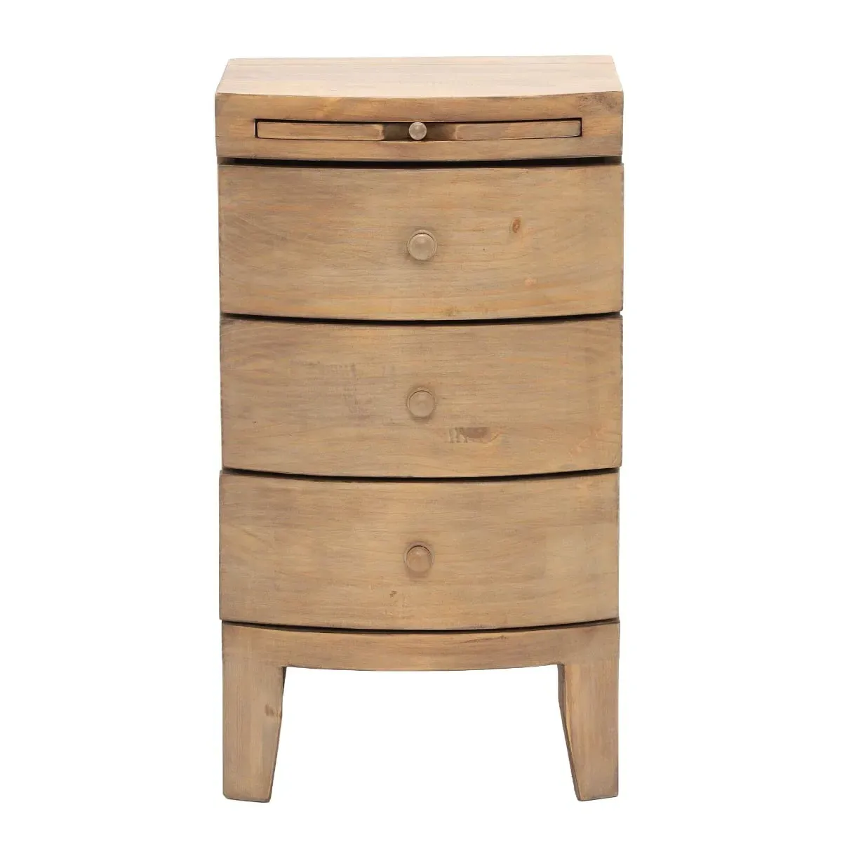 Lewes 3 Drawer Bow Front Bedside Table - Neutral, Reclaimed Wood