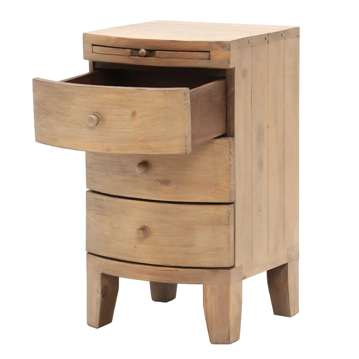 Lewes 3 Drawer Bow Front Bedside Table - Neutral, Reclaimed Wood