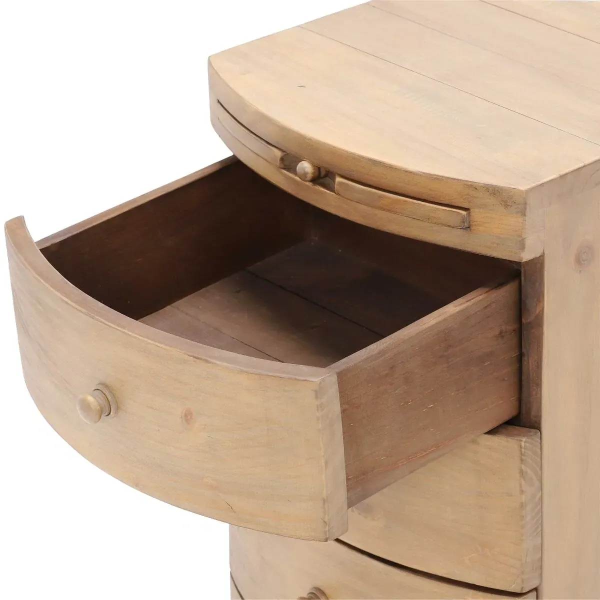 Lewes 3 Drawer Bow Front Bedside Table - Neutral, Reclaimed Wood
