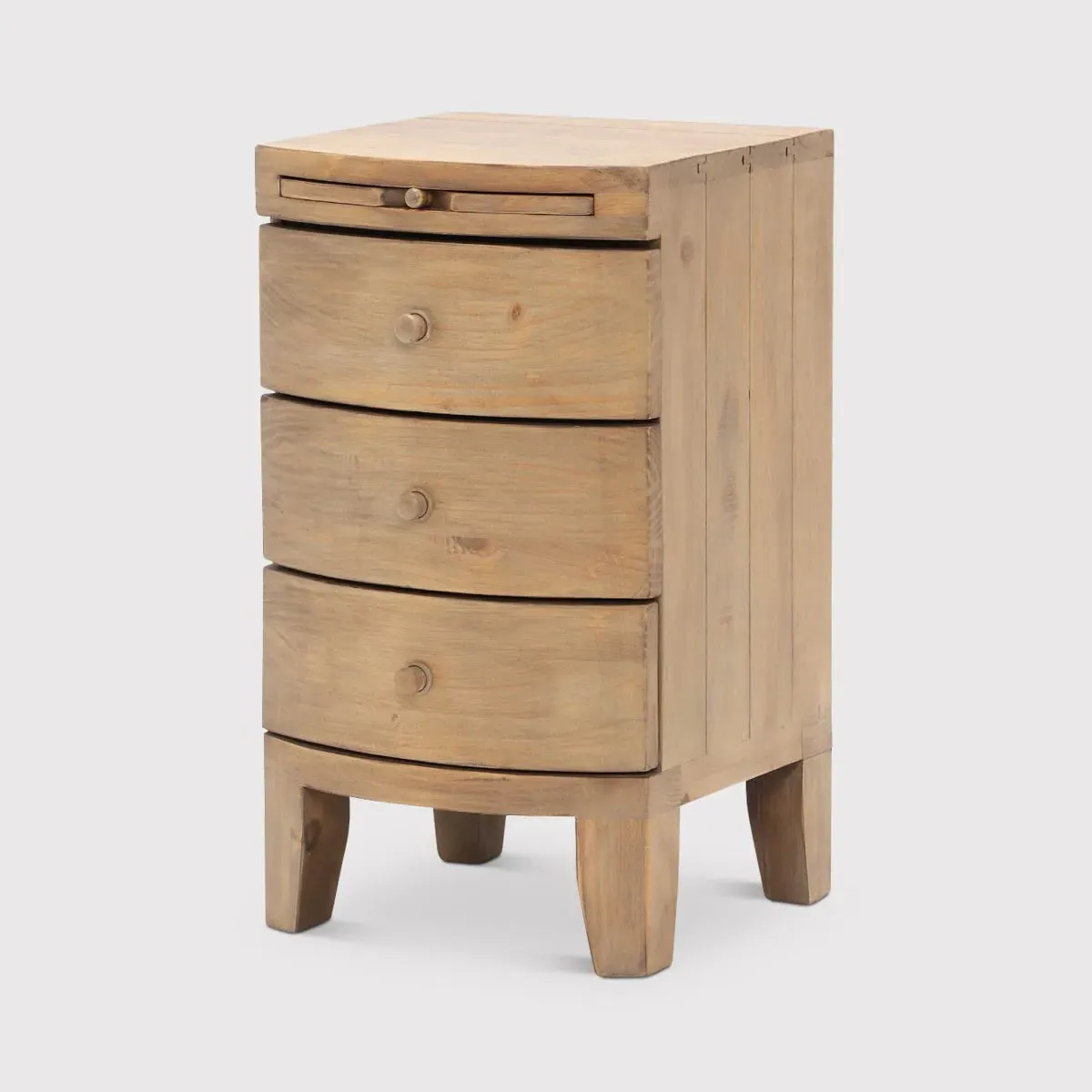 Lewes 3 Drawer Bow Front Bedside Table - Neutral, Reclaimed Wood image