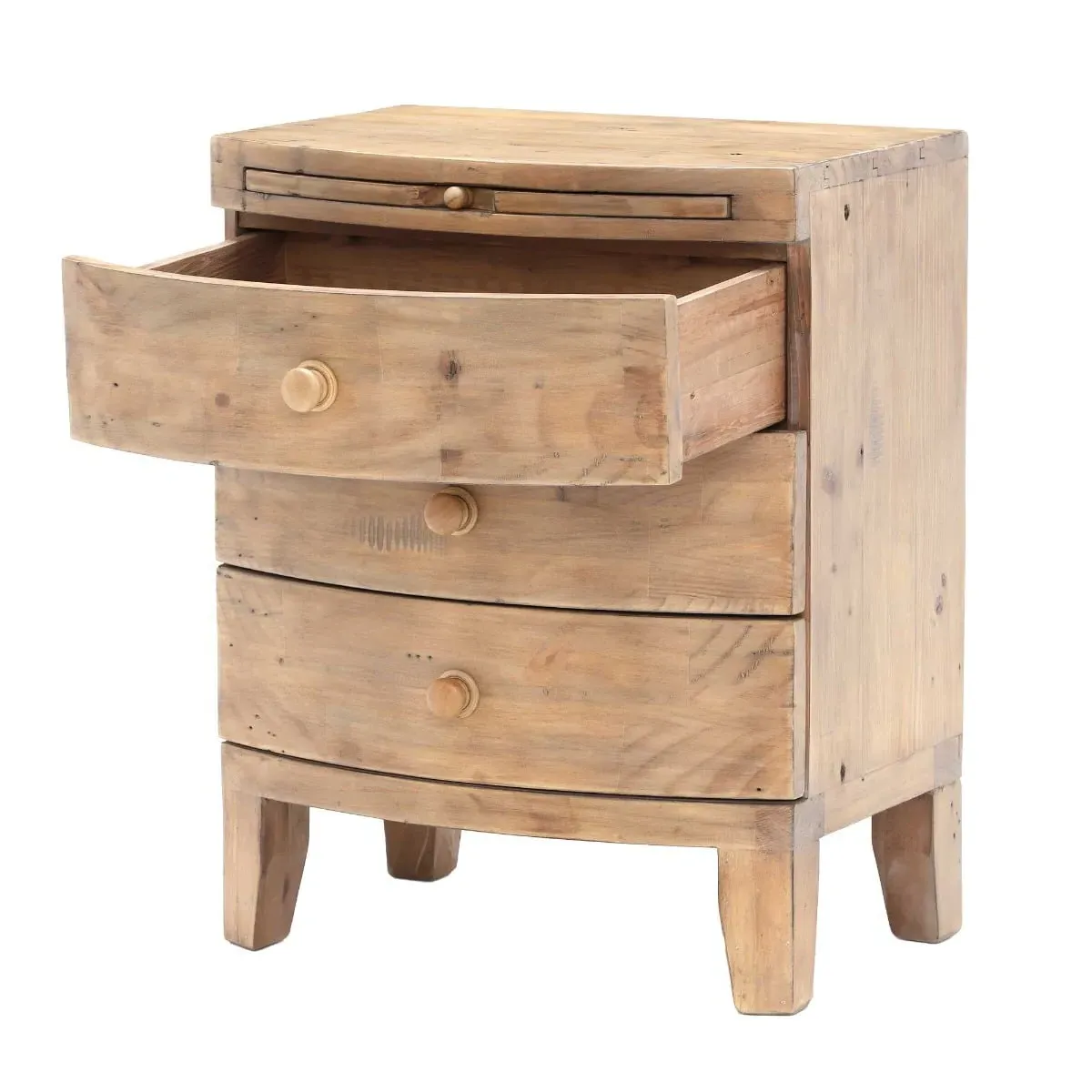 Lewes 3 Drawer Wide Bedside Table - Neutral, Reclaimed Wood