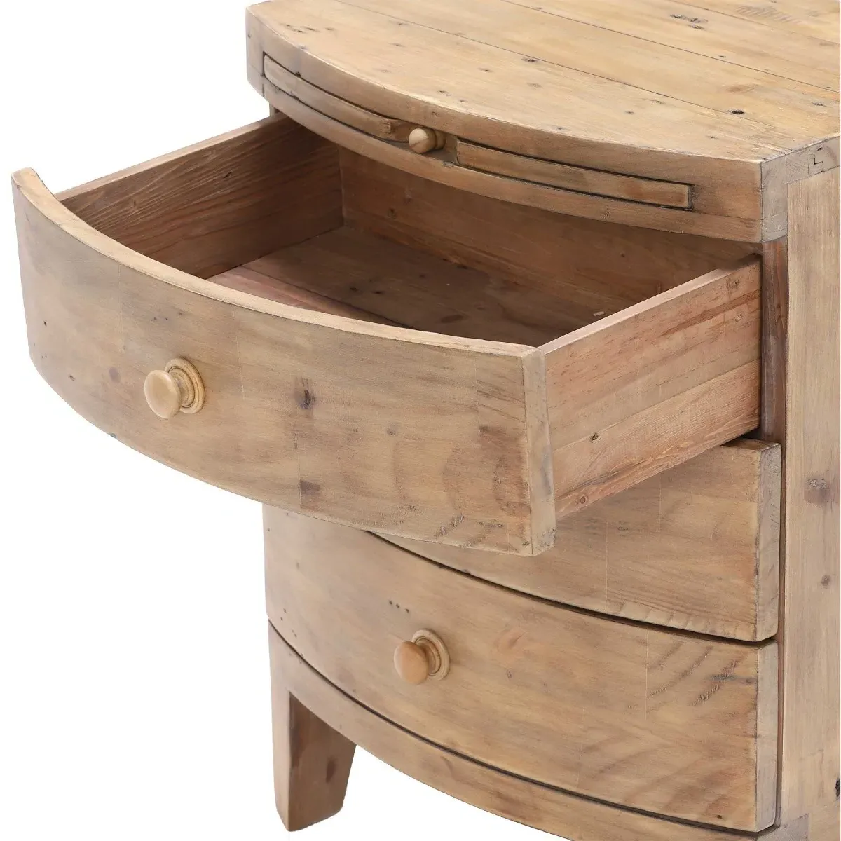 Lewes 3 Drawer Wide Bedside Table - Neutral, Reclaimed Wood