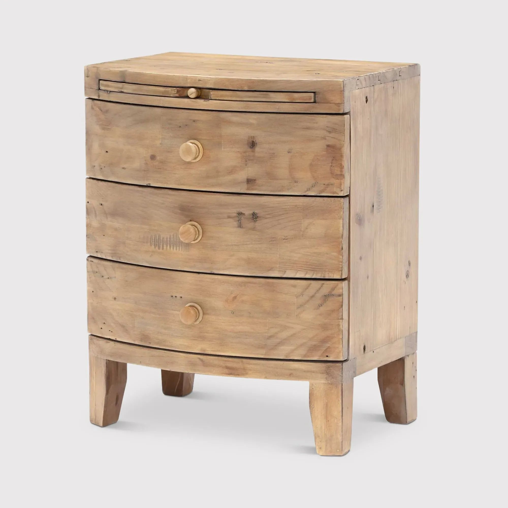 Lewes 3 Drawer Wide Bedside Table - Neutral, Reclaimed Wood