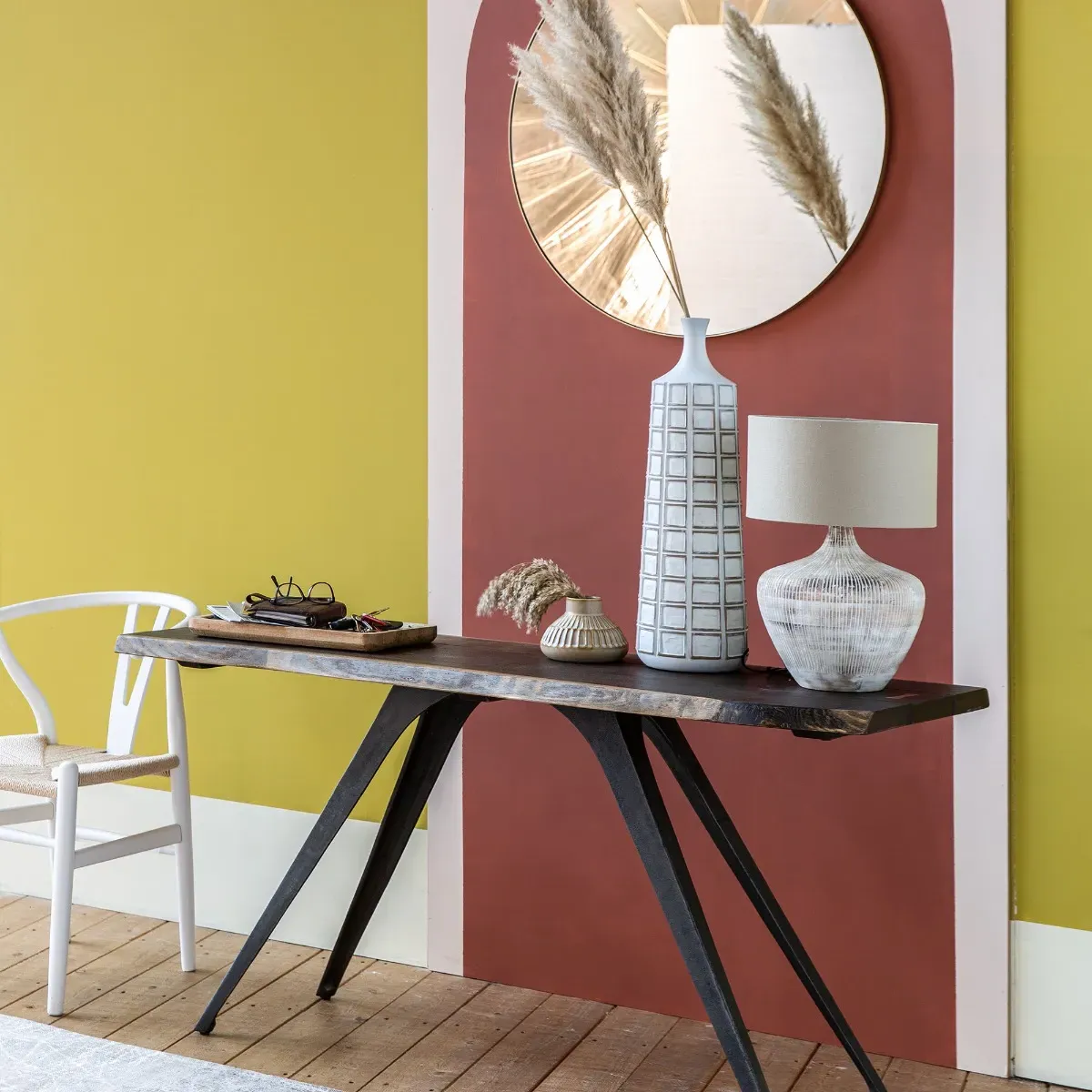 Lined Table Lamp - White, Wood