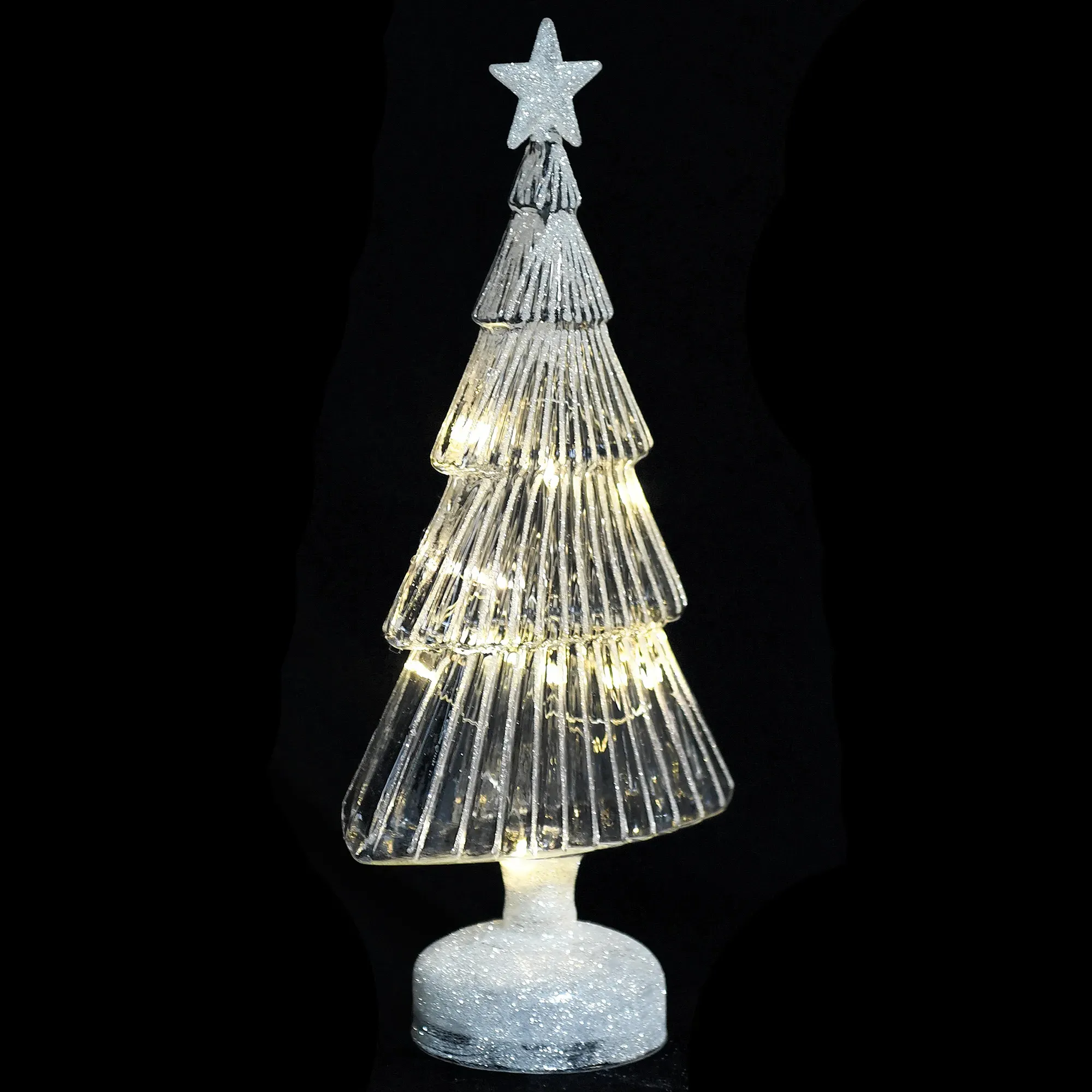 Lit Glitter Christmas Tree - White, Glass