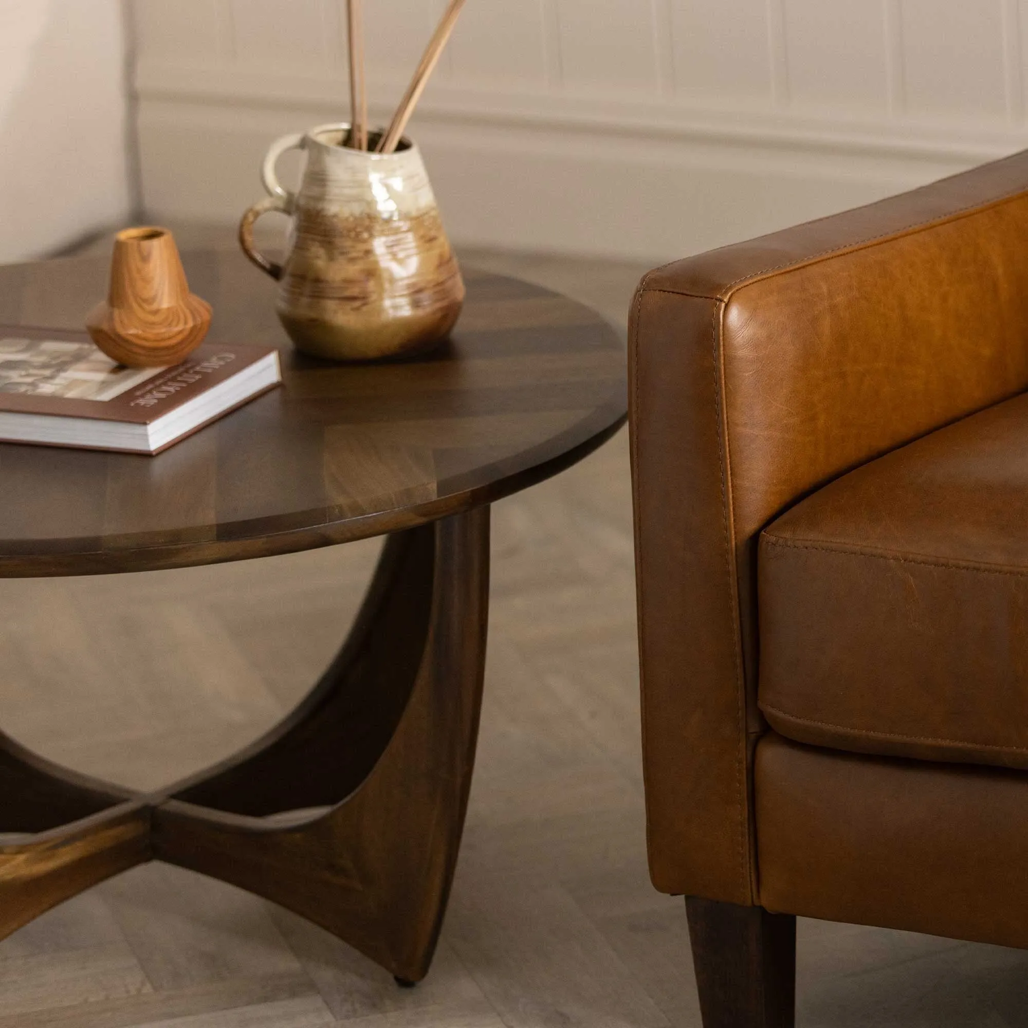 Lockley Round Coffee Table - Brown, Saman Wood