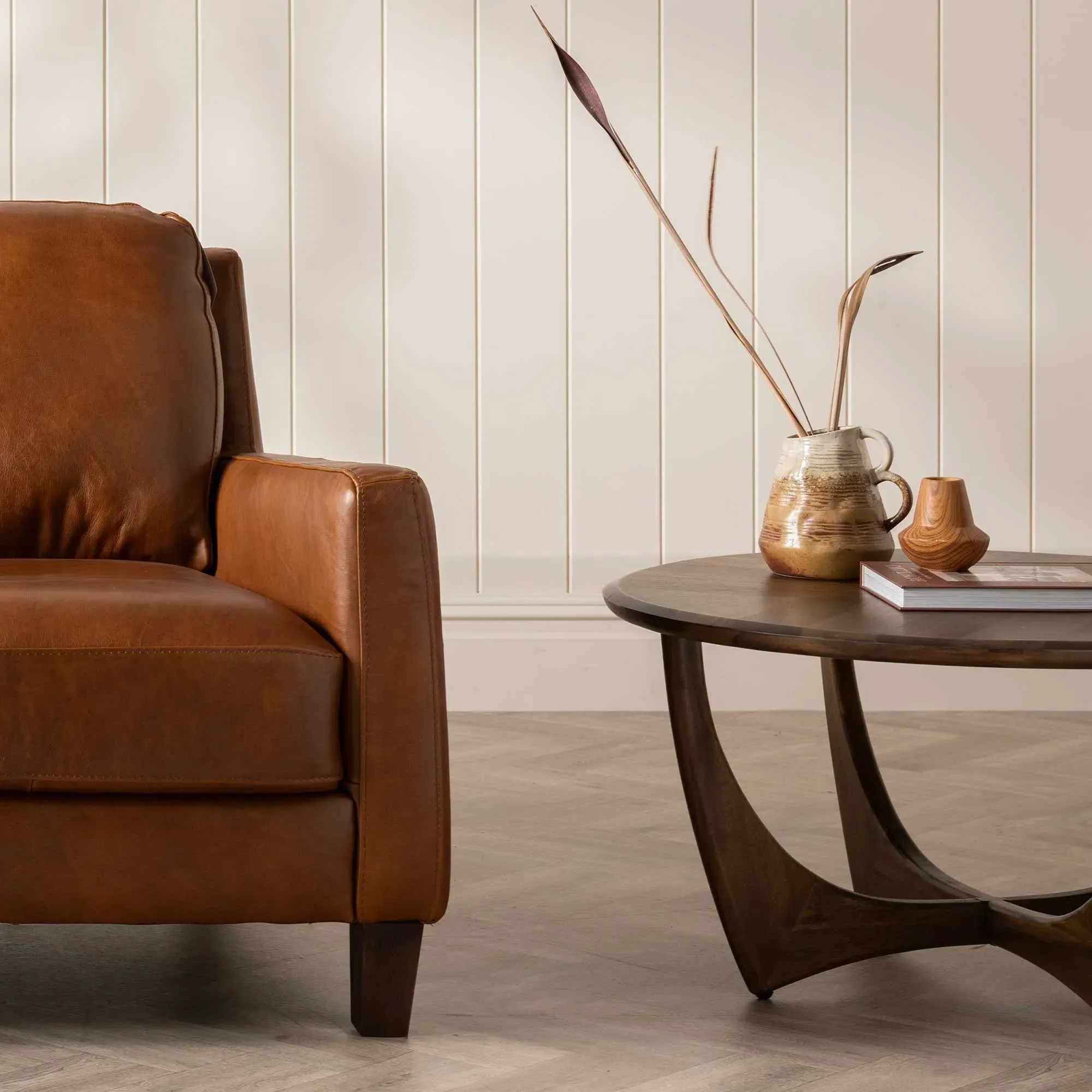 Lockley Round Coffee Table - Brown, Saman Wood