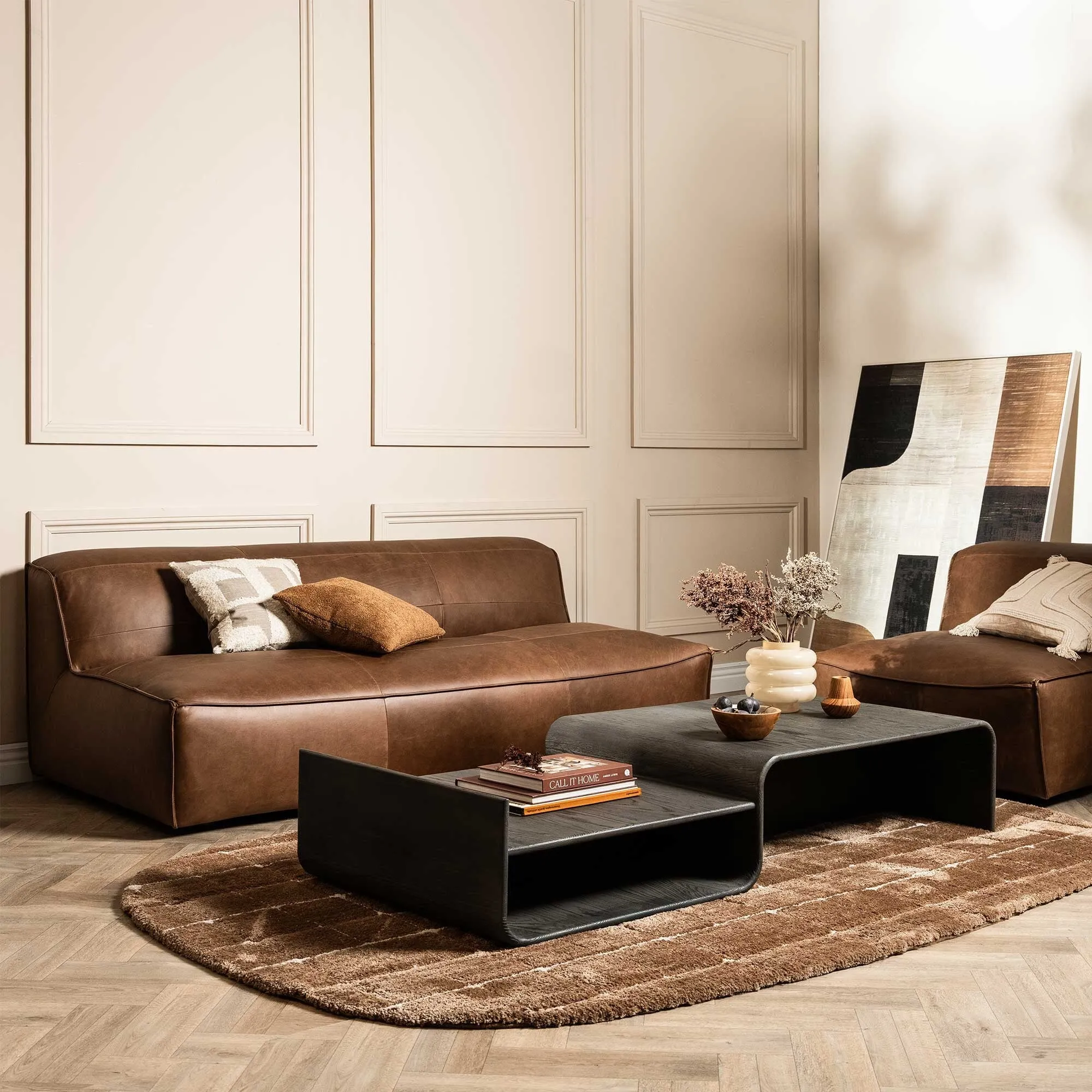 Loma 3-Seater Armless Sofa - Brown, Leather