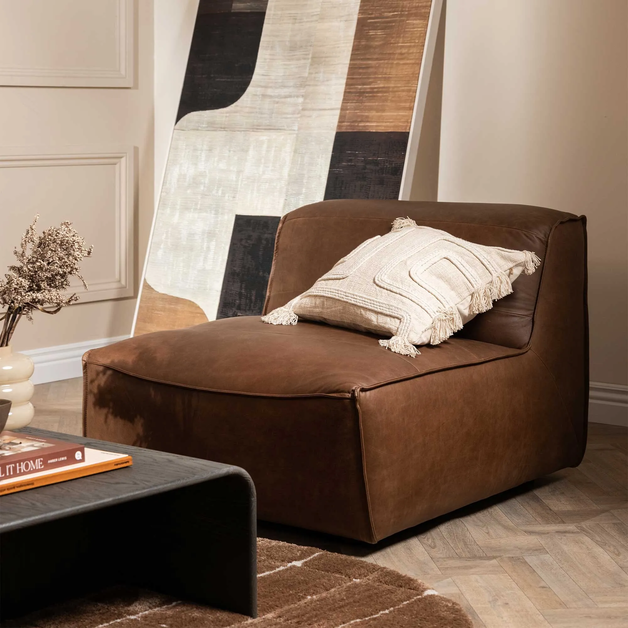 Loma Armless Lounge Chair - Brown, Leather