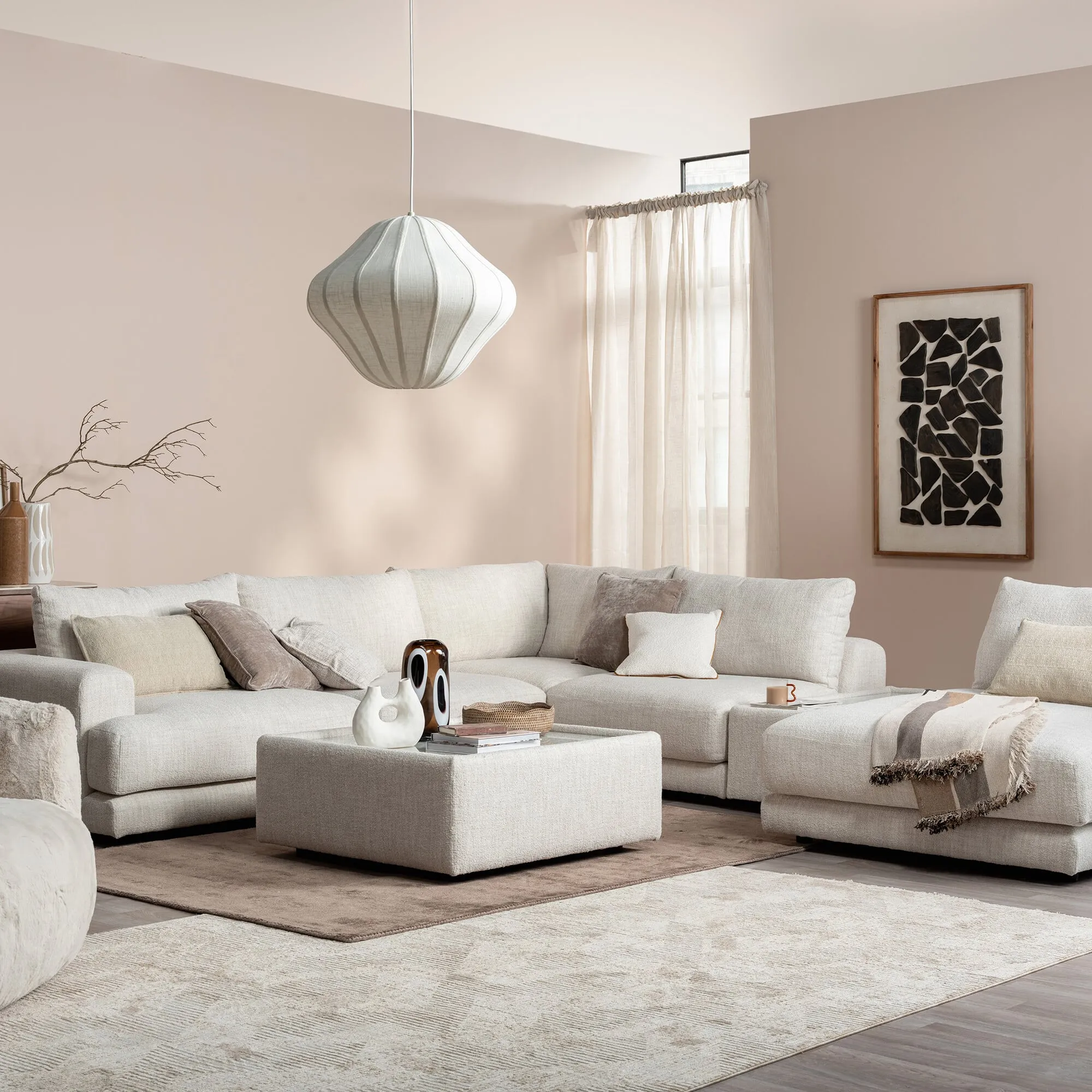 Lomax LHF Large Chaise Corner Sofa with Table - Neutral