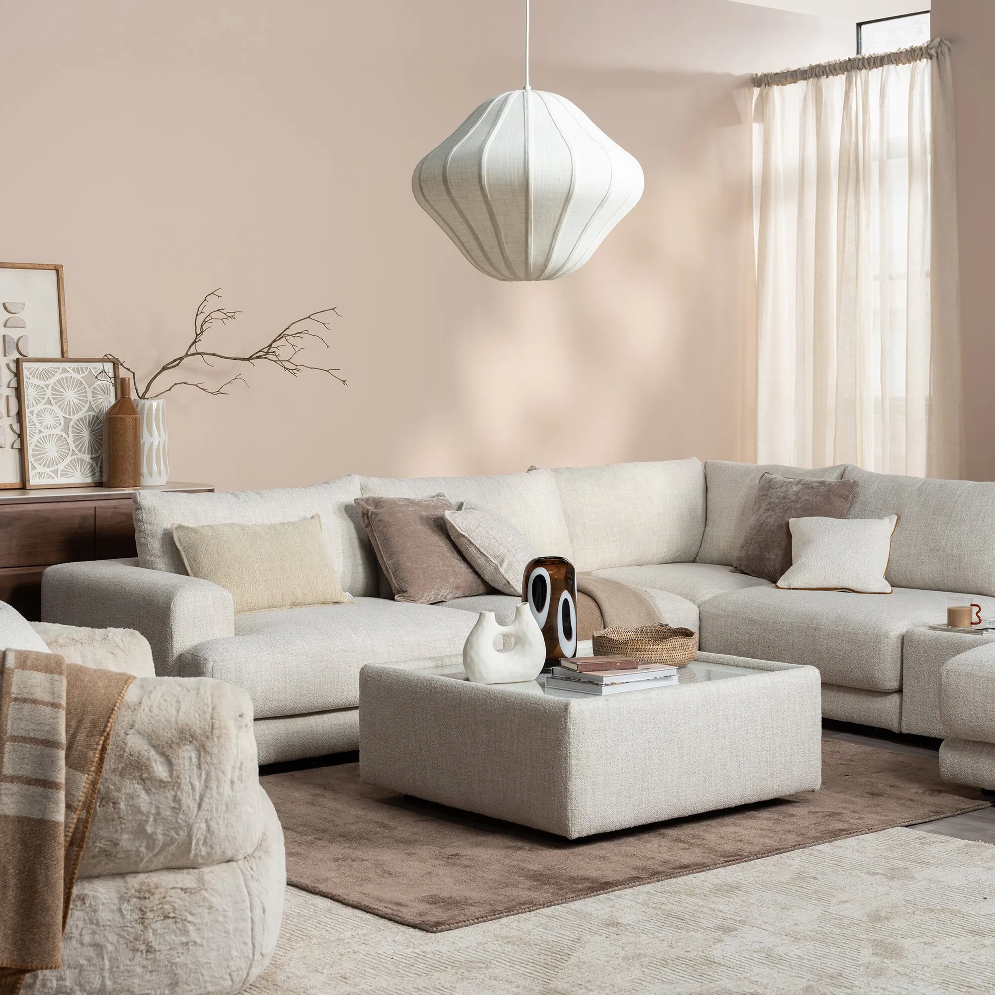 Lomax LHF Large Chaise Corner Sofa with Table - Neutral