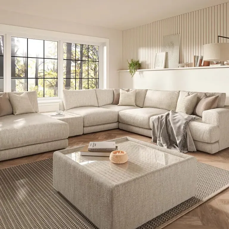 Lomax RHF Large Chaise Corner Sofa with Table - Neutral