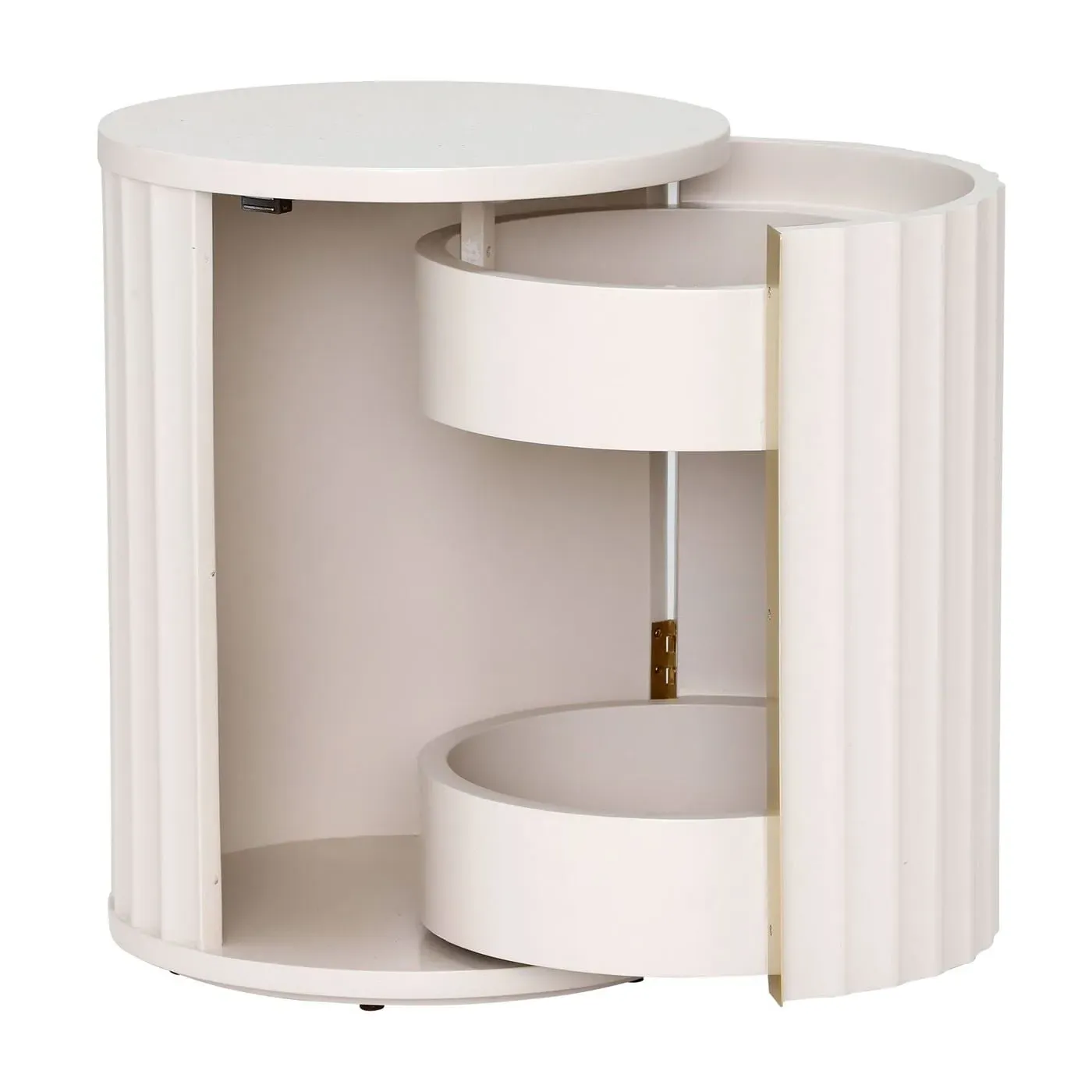 Lucia Round Bedside Table Left - Neutral, Mahogany
