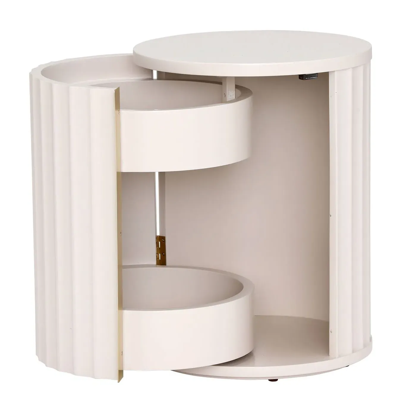Lucia Round Bedside Table Right - Neutral, Mahogany