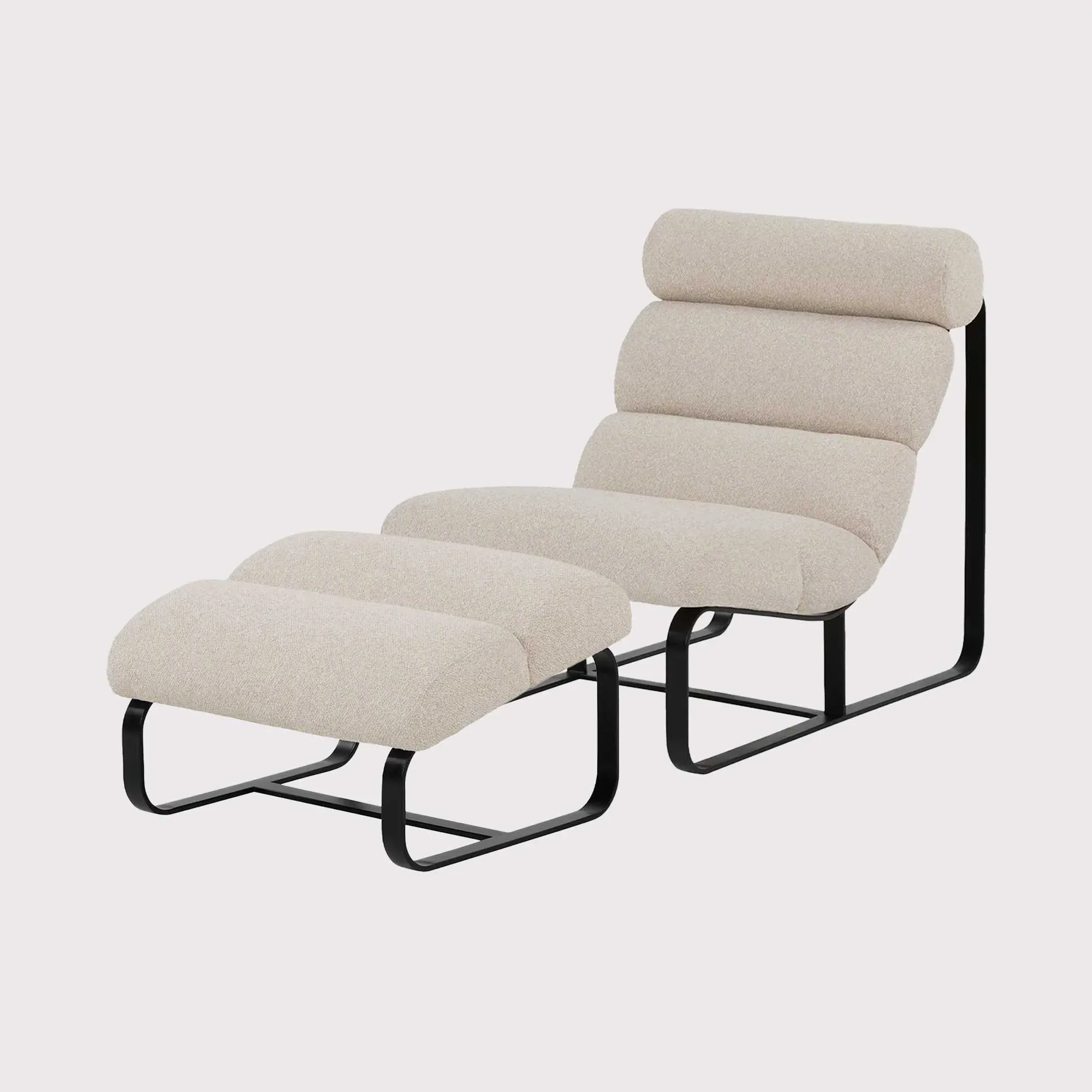 Lucien Accent Chair with Footstool - White, Boucle