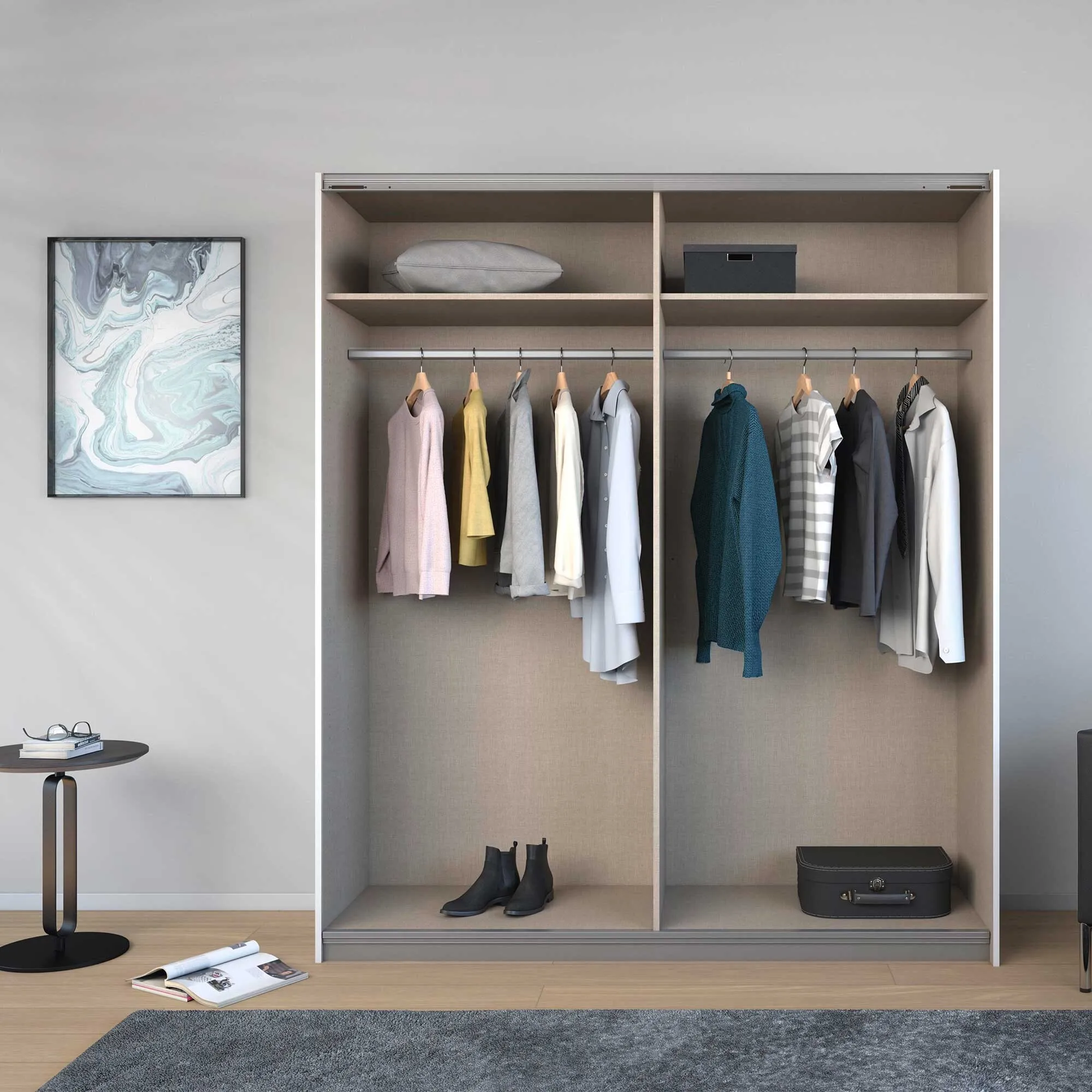 Marais 2 Door Sliding Wardrobe - Alpine White, Engineered Wood