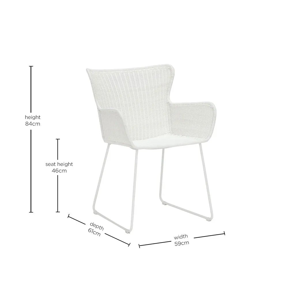 Marbella Dining Armchair - White, Synthetic Wicker
