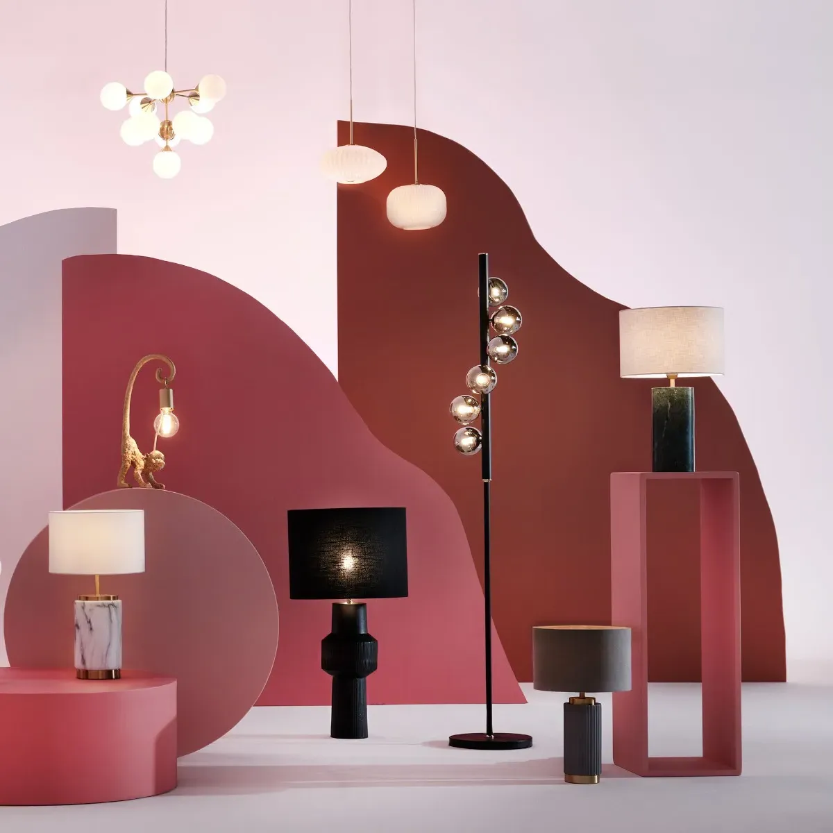 Marble Effect Ceramic Table Lamp - White