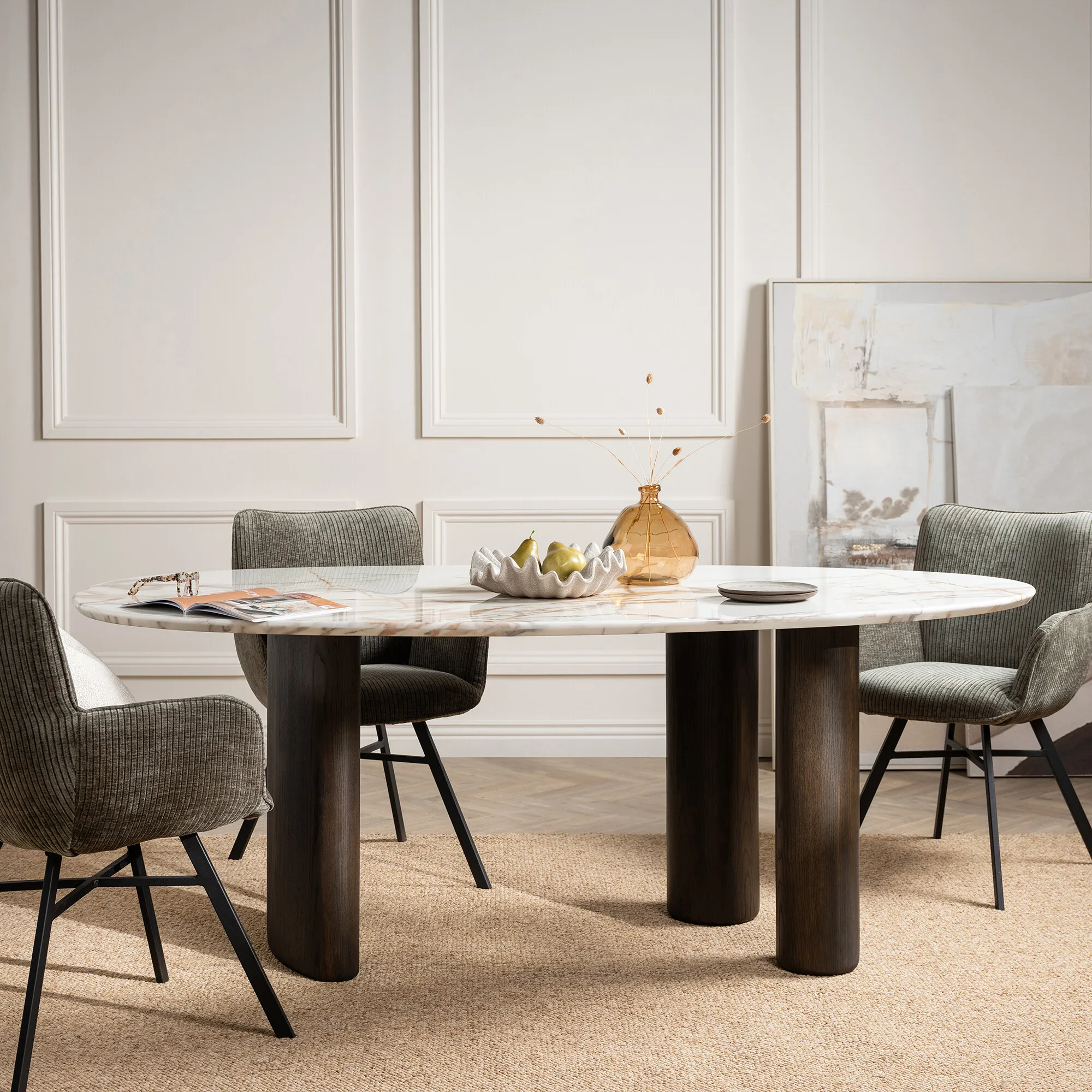 Mati Dining Chair with Arms - Green, Fabric