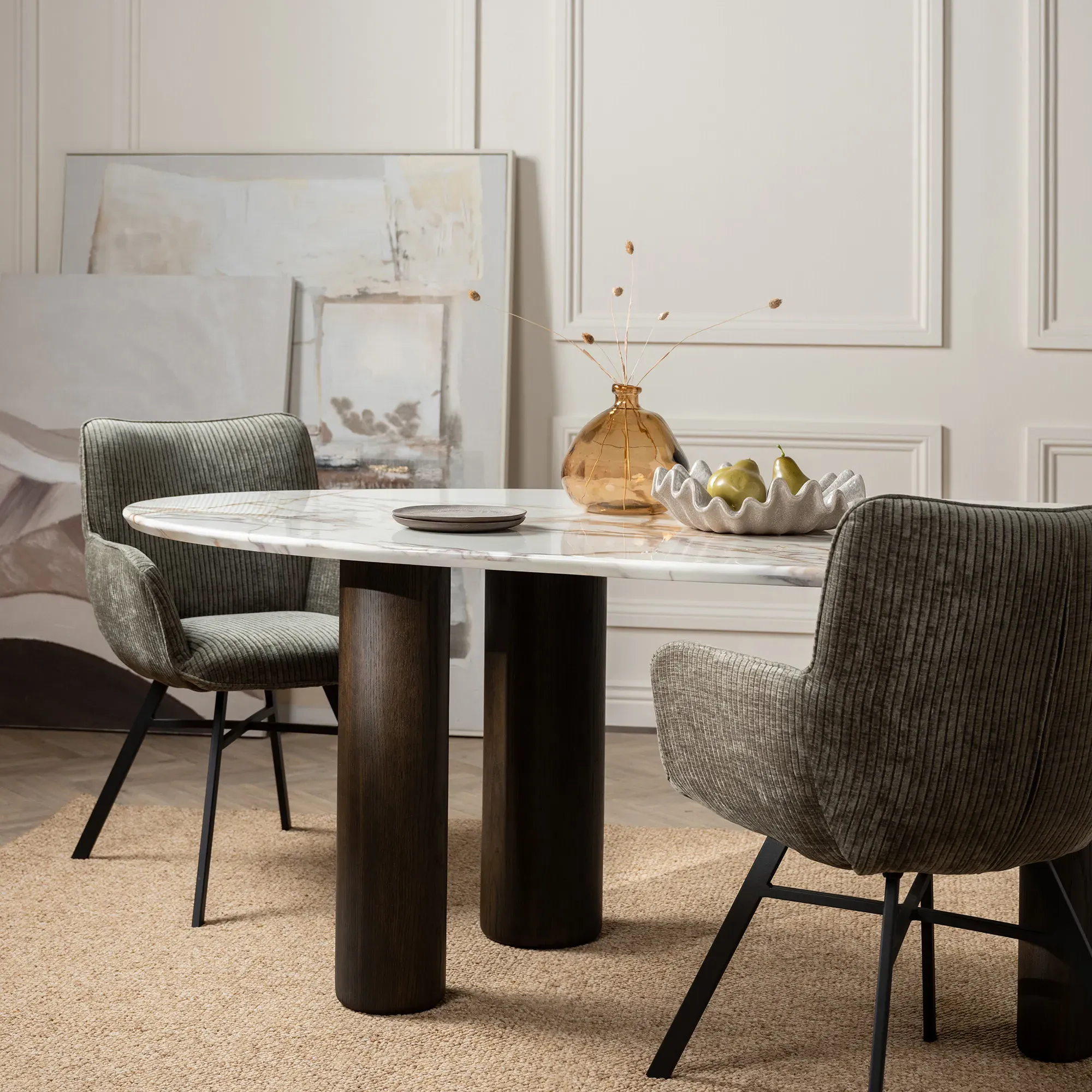 Mati Dining Chair with Arms - Green, Fabric