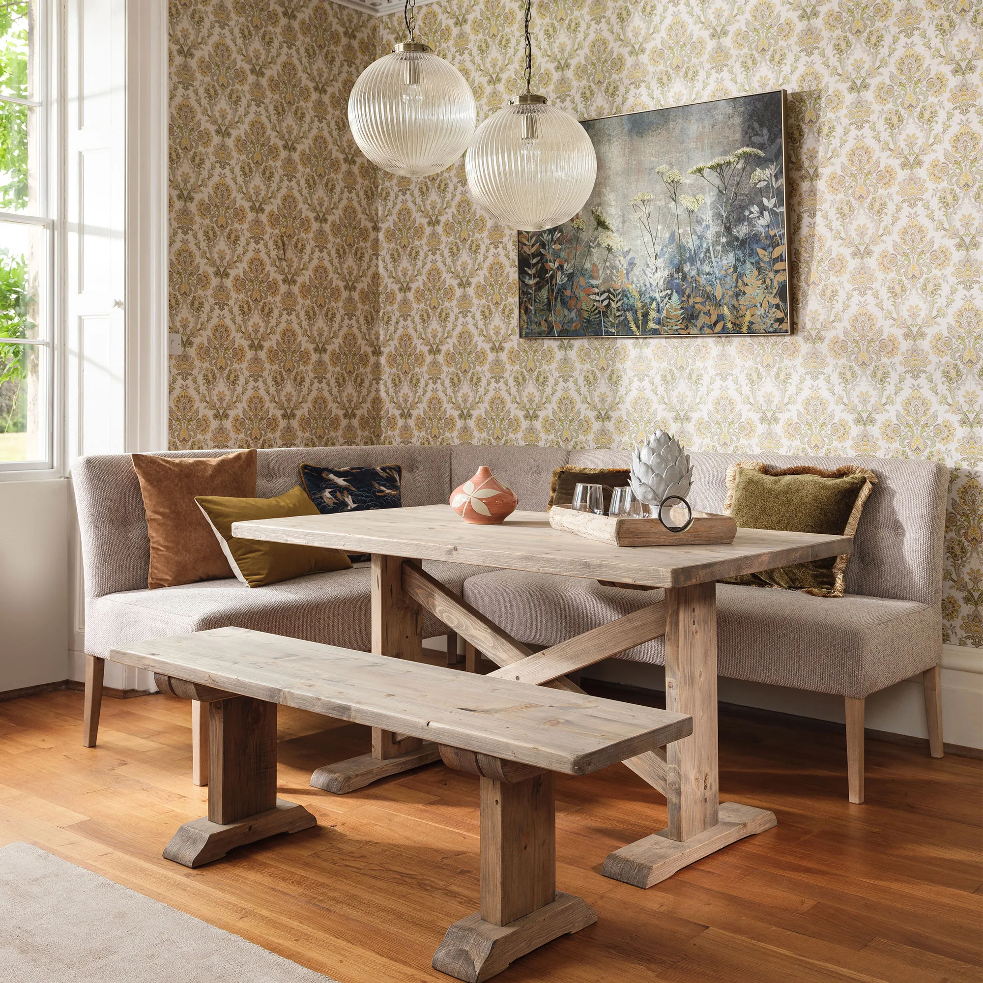 Medina Left Corner Bench - Grey, Fabric