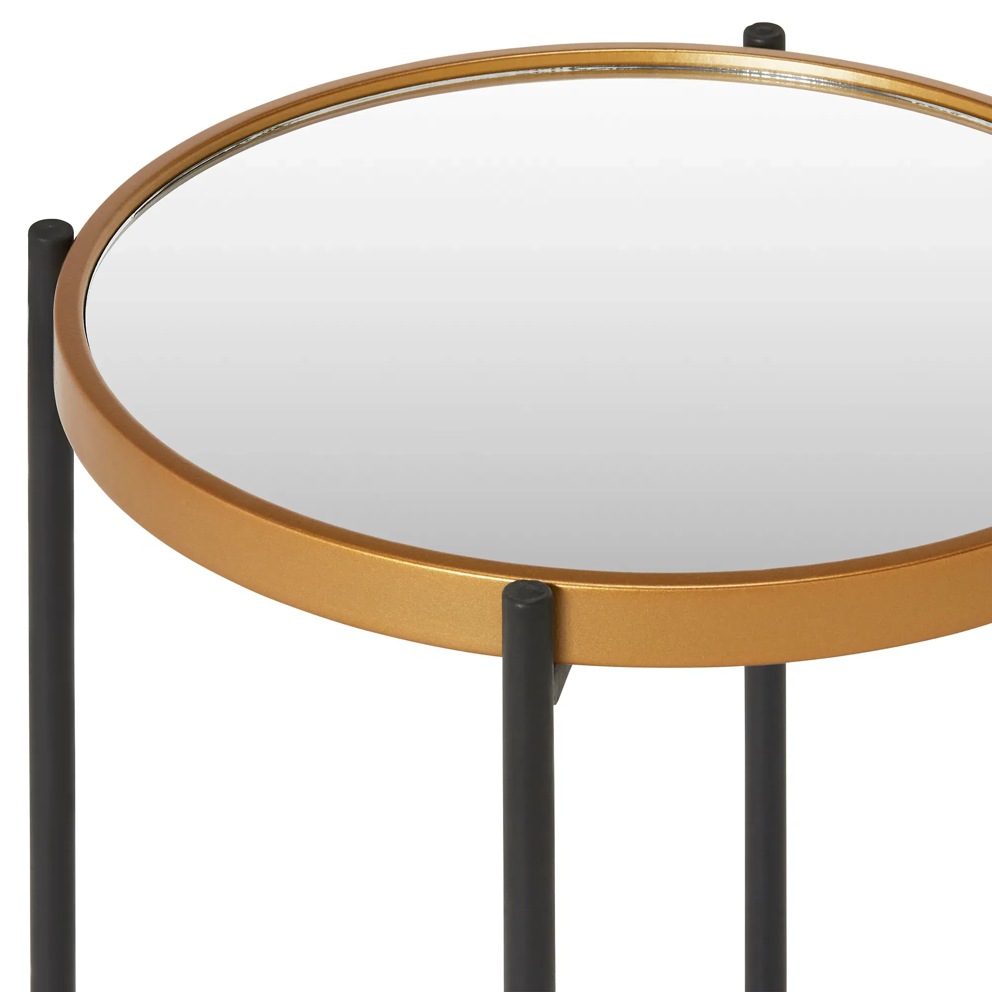 Medium Mirror Top Side Table - Black, Metal