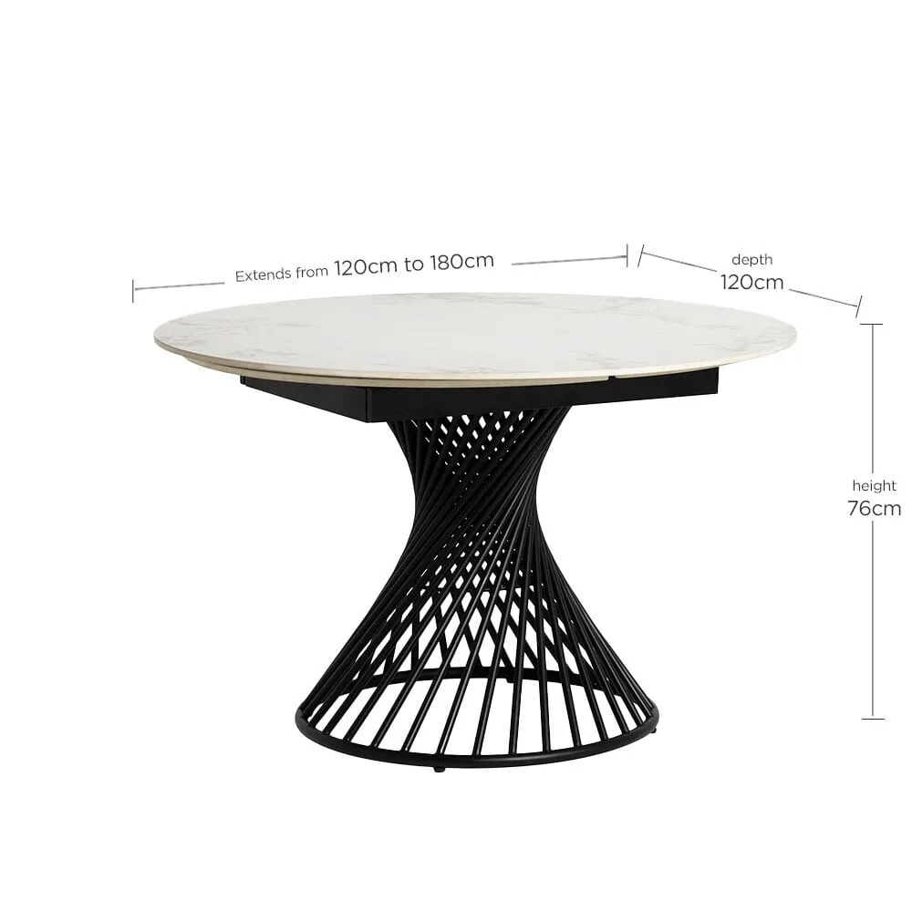 Mendal Round Extending Dining Table - White, Ceramic