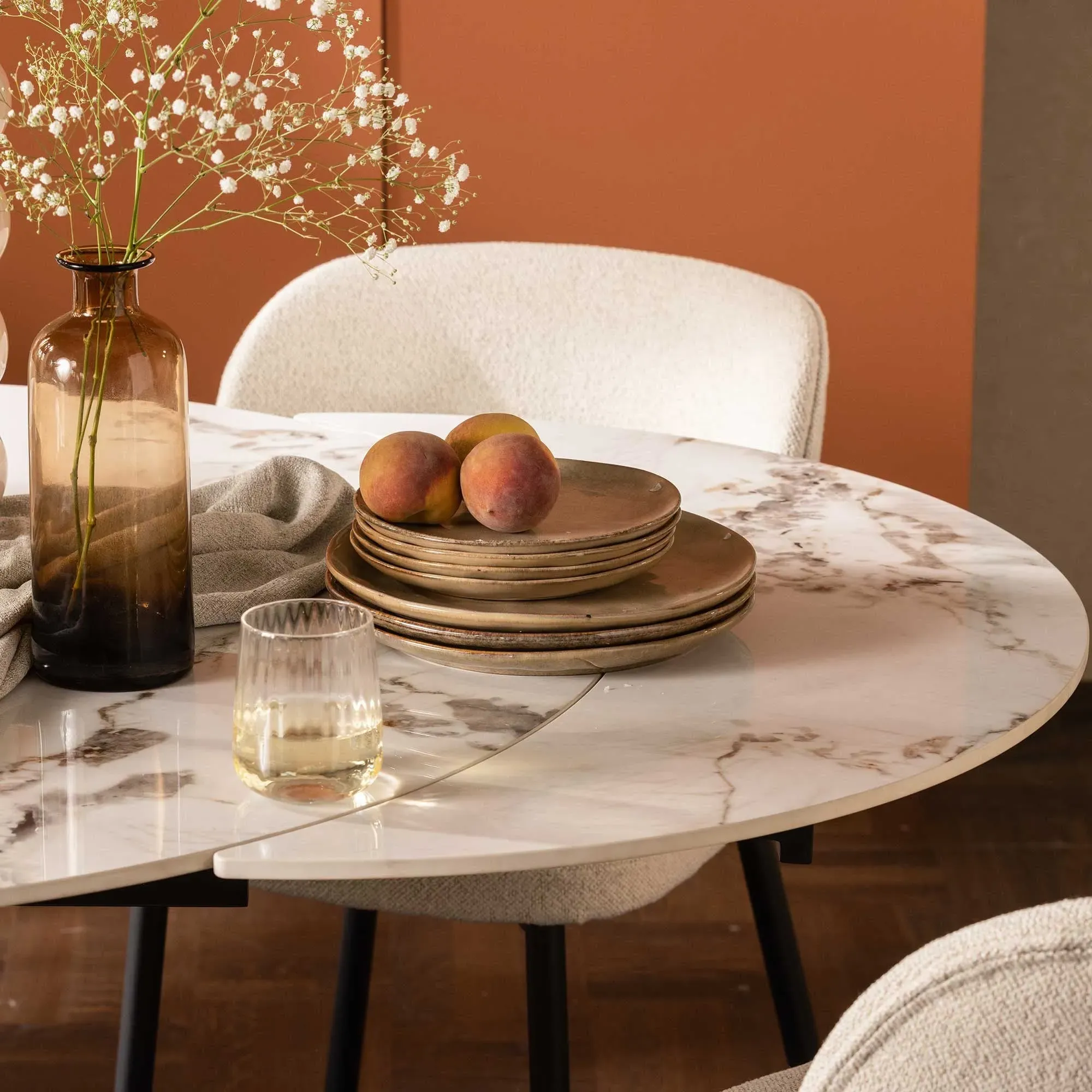 Mendal Round Extending Dining Table - White, Ceramic