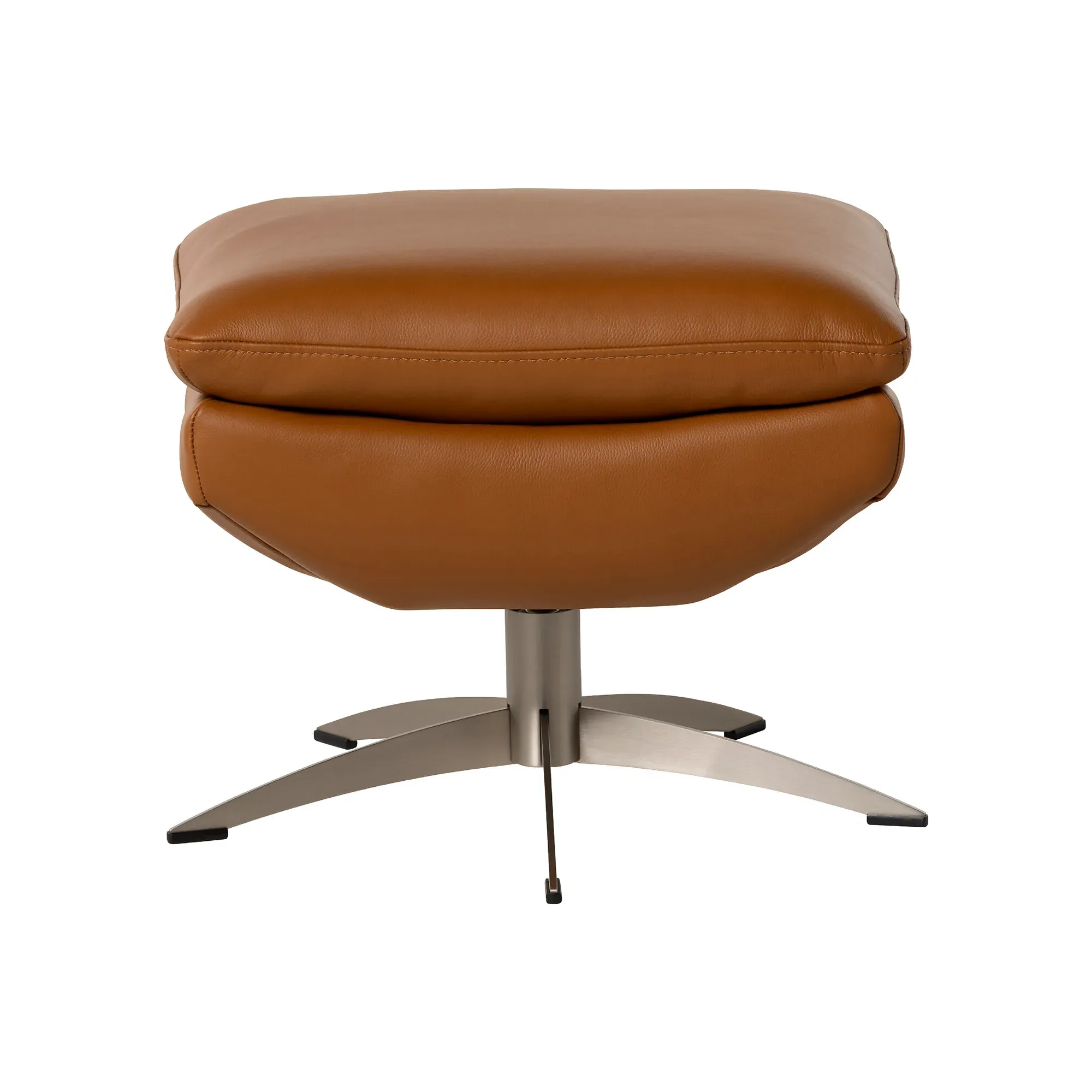 Mills Ottoman - Brown, Leather