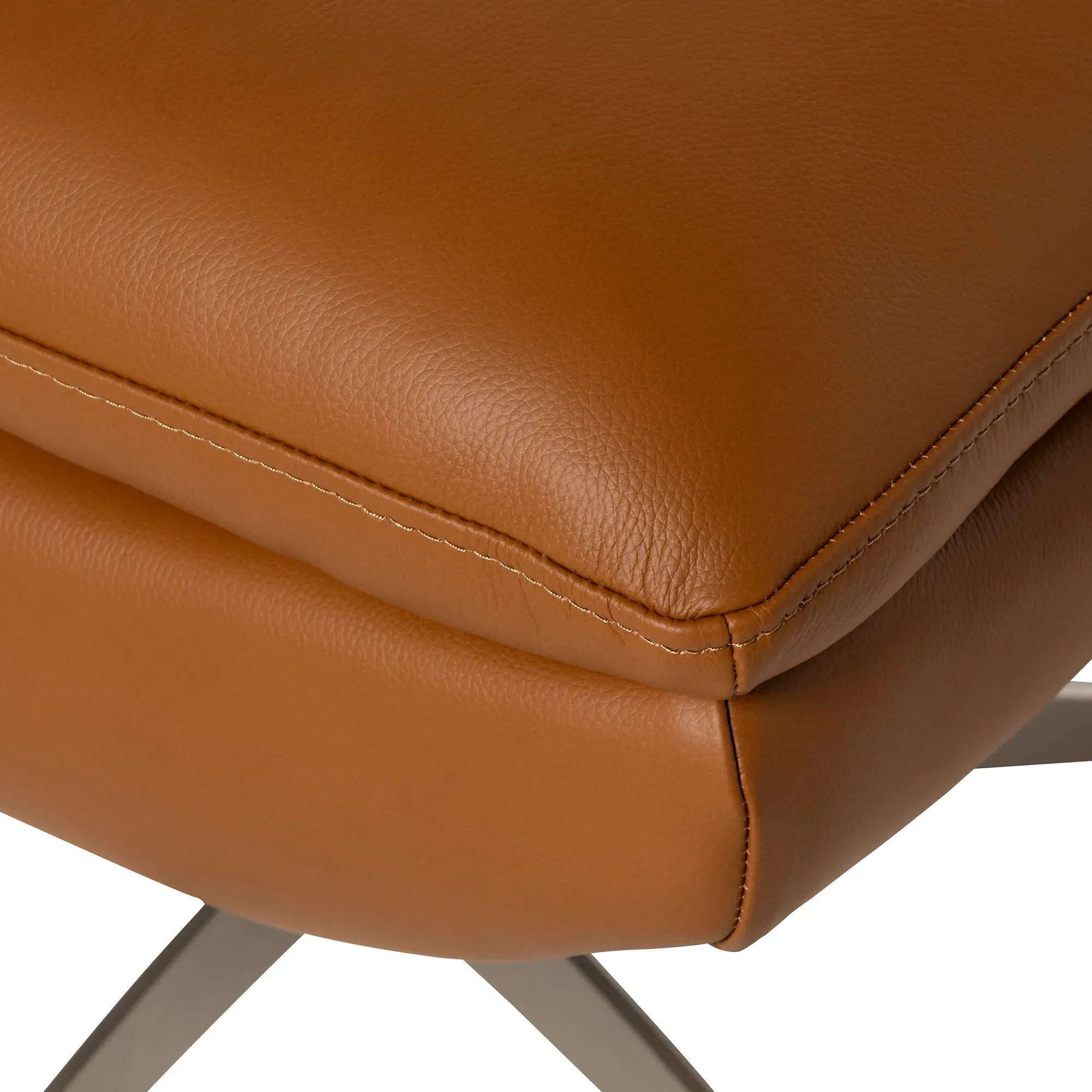 Mills Ottoman - Brown, Leather