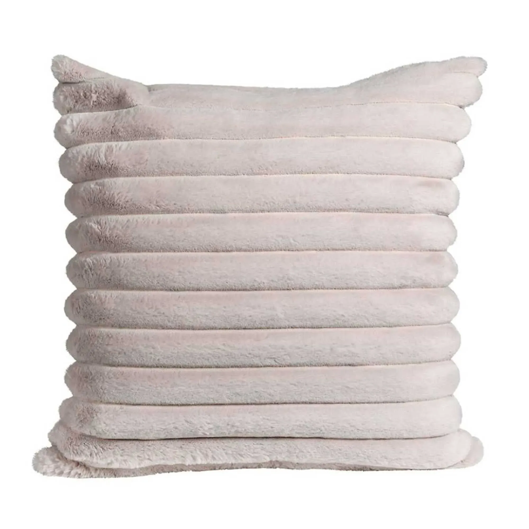 Mink Ribbed Faux Fur Square Cushion - Neutral, Polyester image