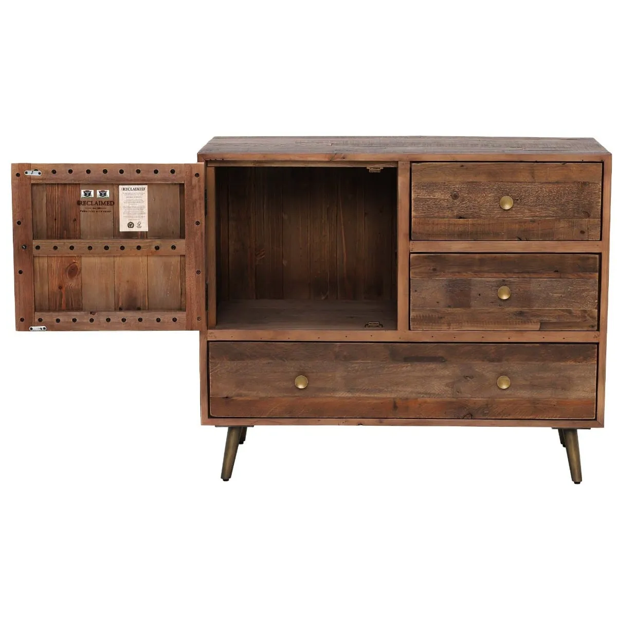 Modi 3 Drawer Buffet Cabinet with Door - Brown, Reclaimed Wood