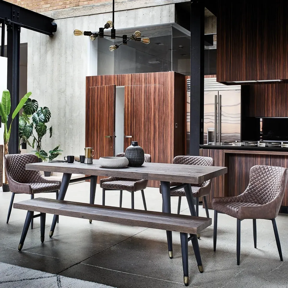 Modi Dining Table with Bench and 2 Chairs - Brown, Wood