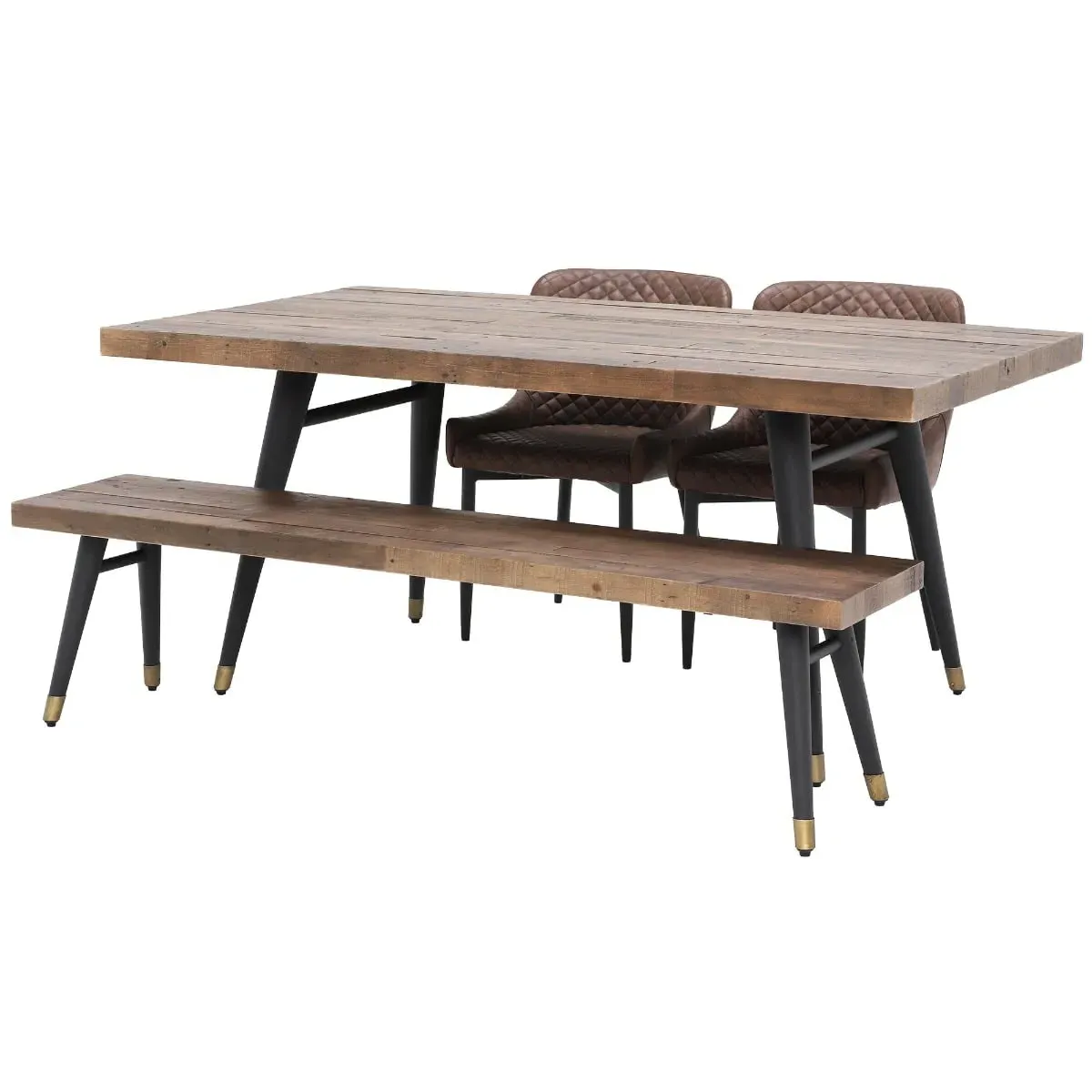 Modi Dining Table with Bench and 2 Chairs - Brown, Wood