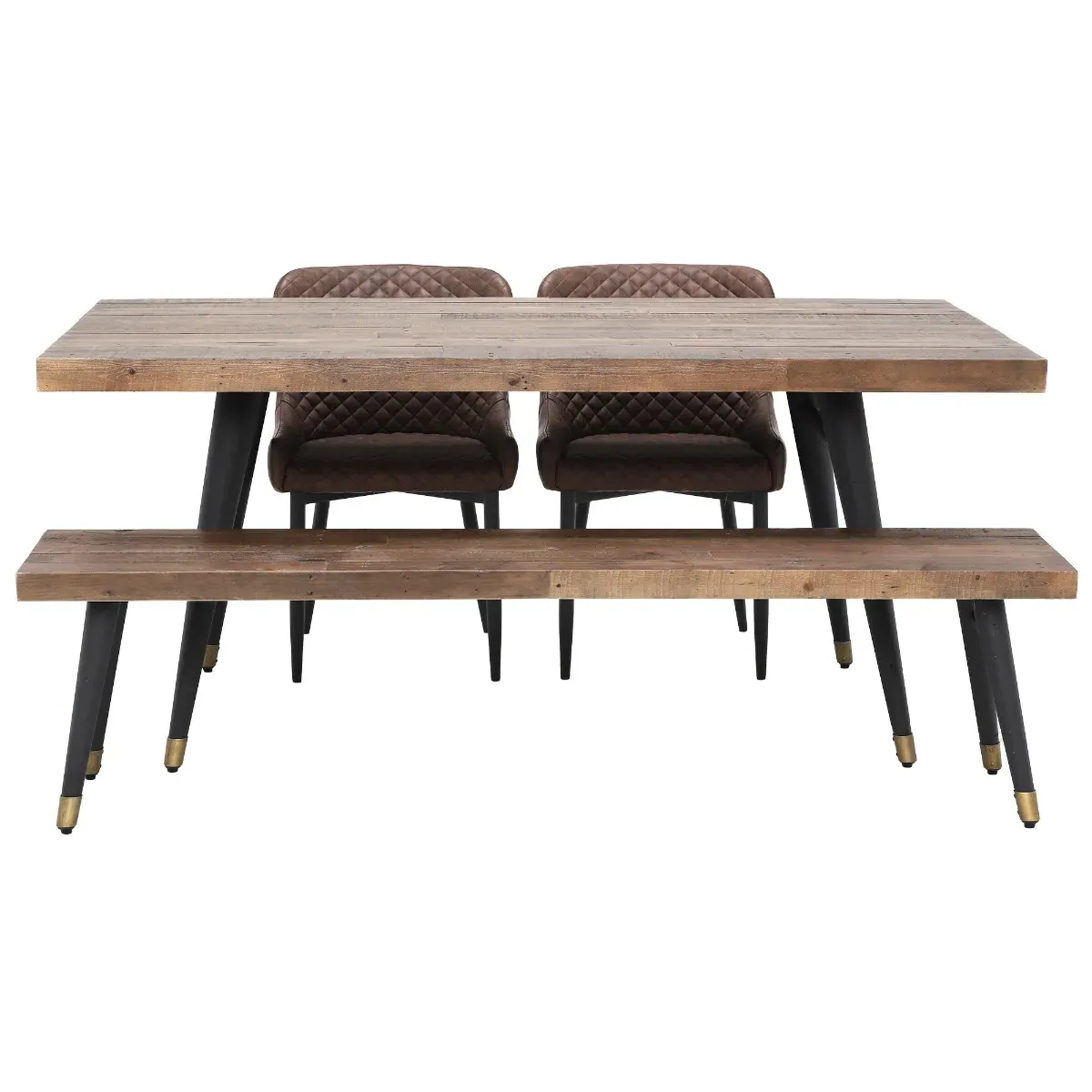 Modi Dining Table with Bench and 2 Chairs - Brown, Wood