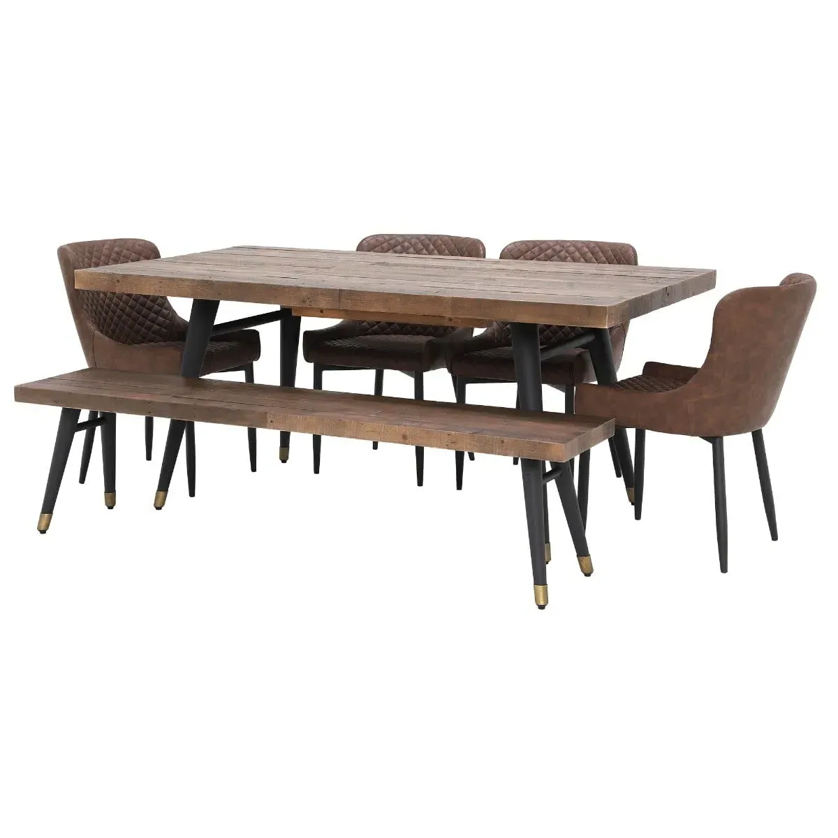 Modi Dining Table with Bench and 4 Chairs - Brown, Wood