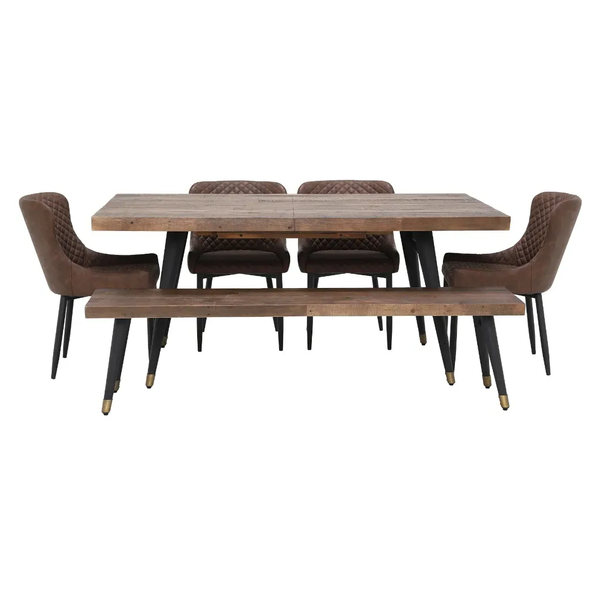 Modi Dining Table with Bench and 4 Chairs - Brown, Wood