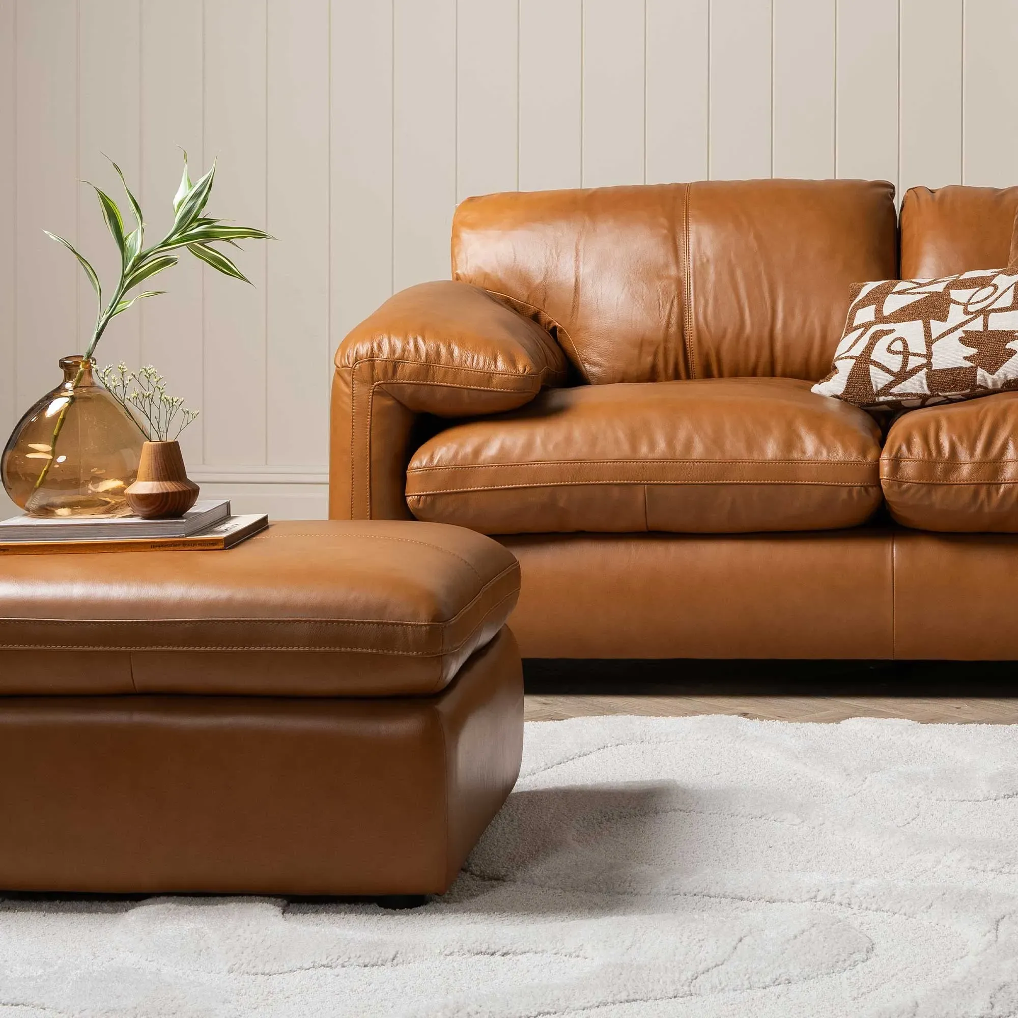 Montague Ottoman - Brown, Leather